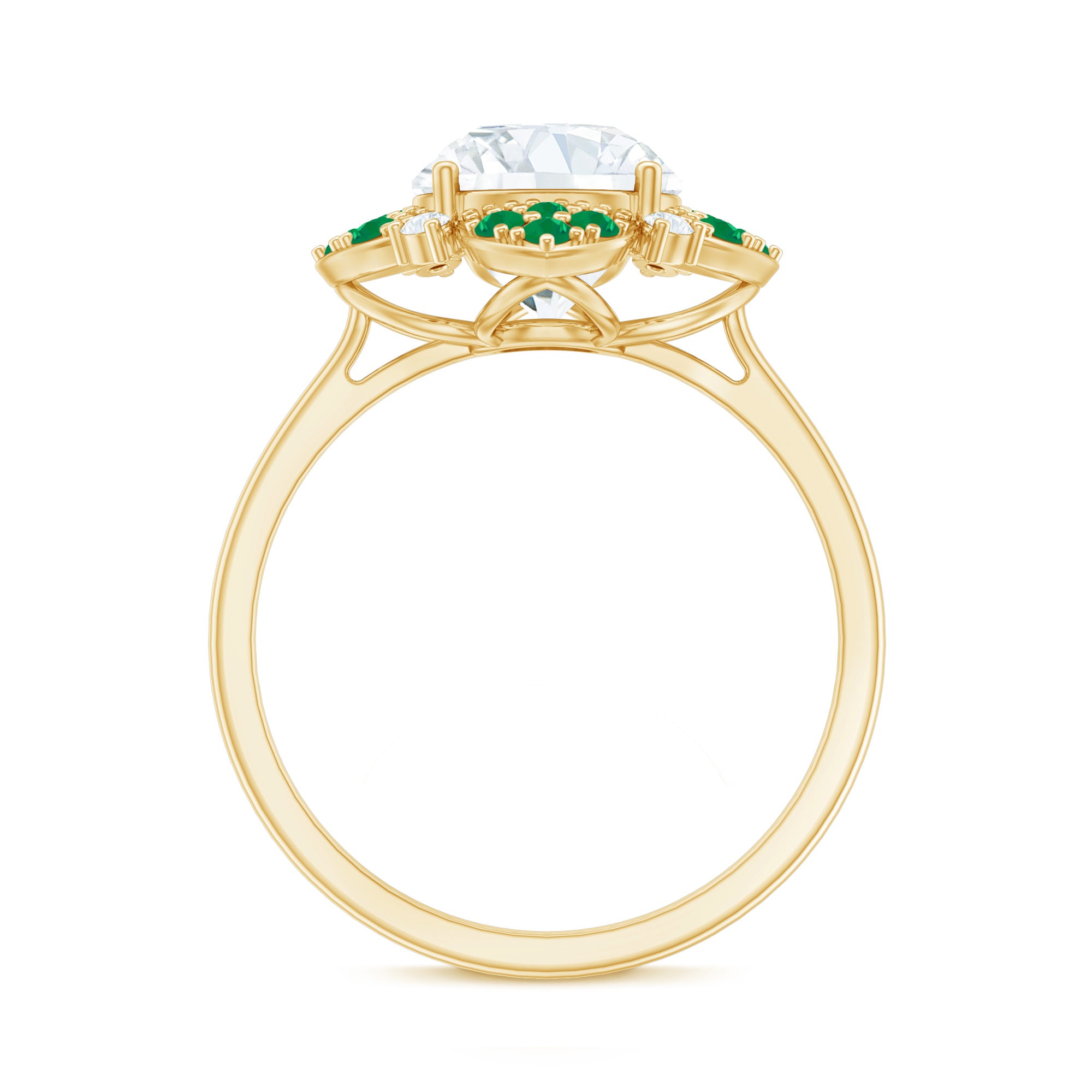 Certified Lab Grown Diamond Flower Engagement Ring With Emerald Lab - ( EF-VS ) - Rosec Jewels