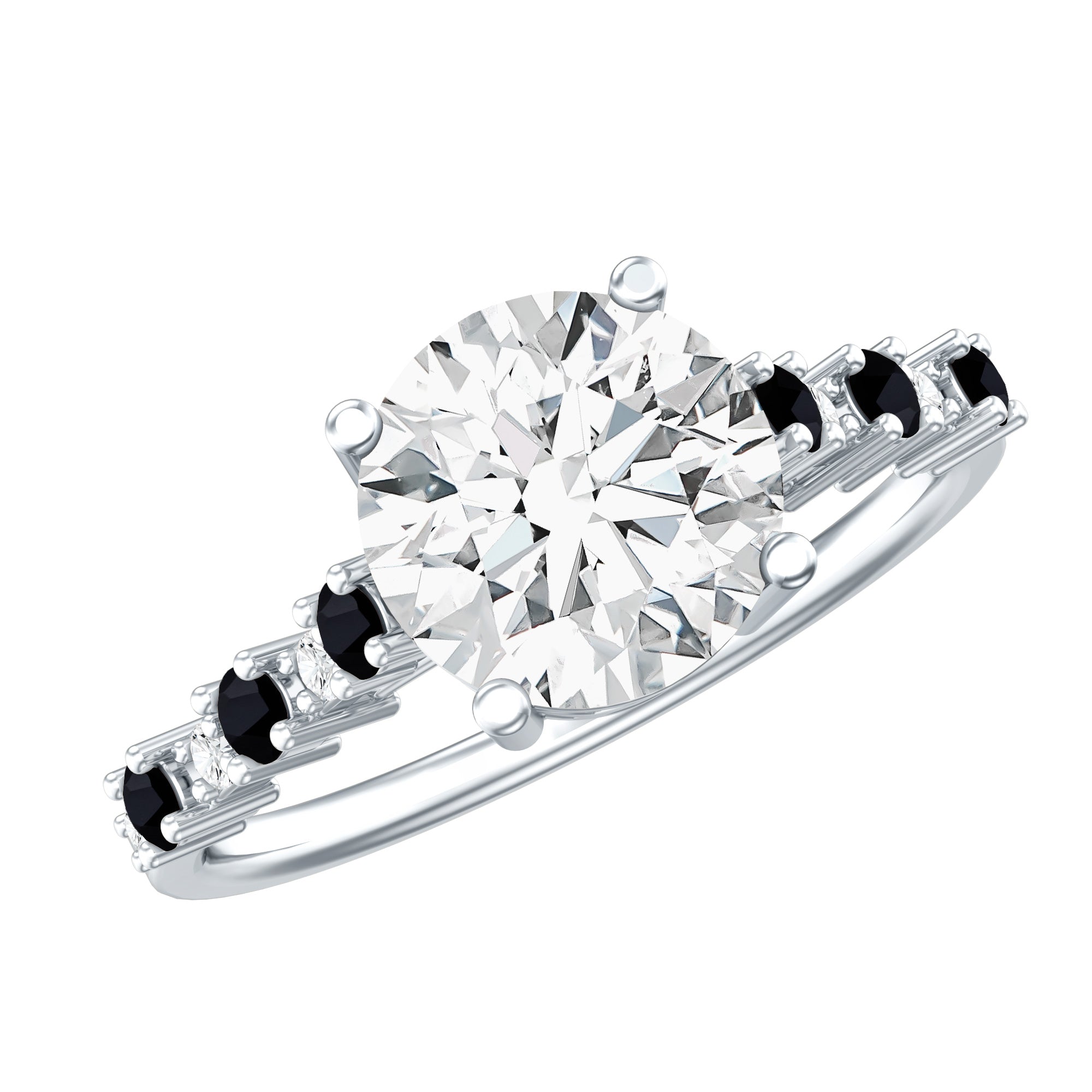 Lab Grown Diamond Designer Engagement Ring with Black Diamond Lab - ( EF-VS ) - Rosec Jewels