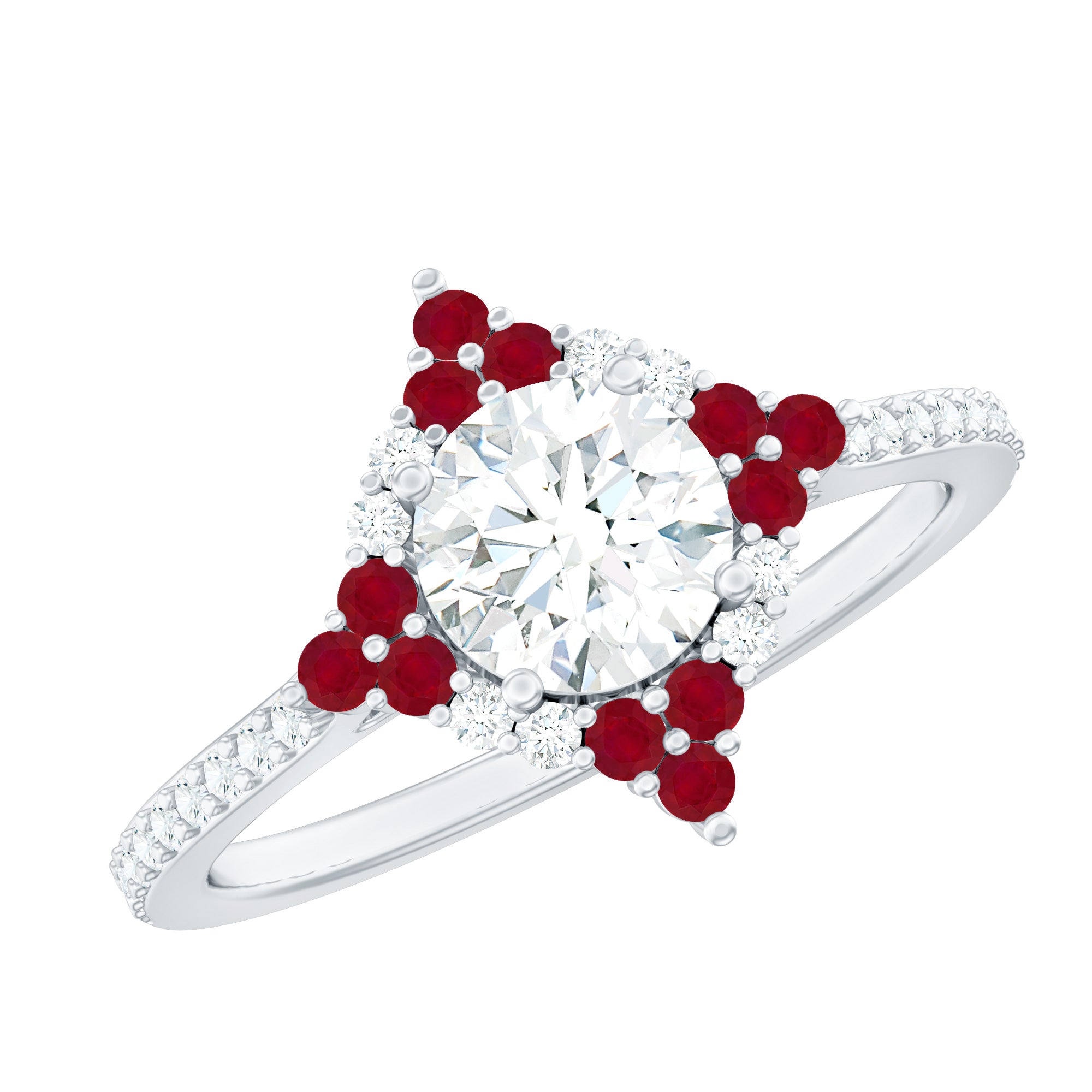 Certified Lab Grown Diamond Halo Engagement Ring with Ruby Lab - ( EF-VS ) - Rosec Jewels