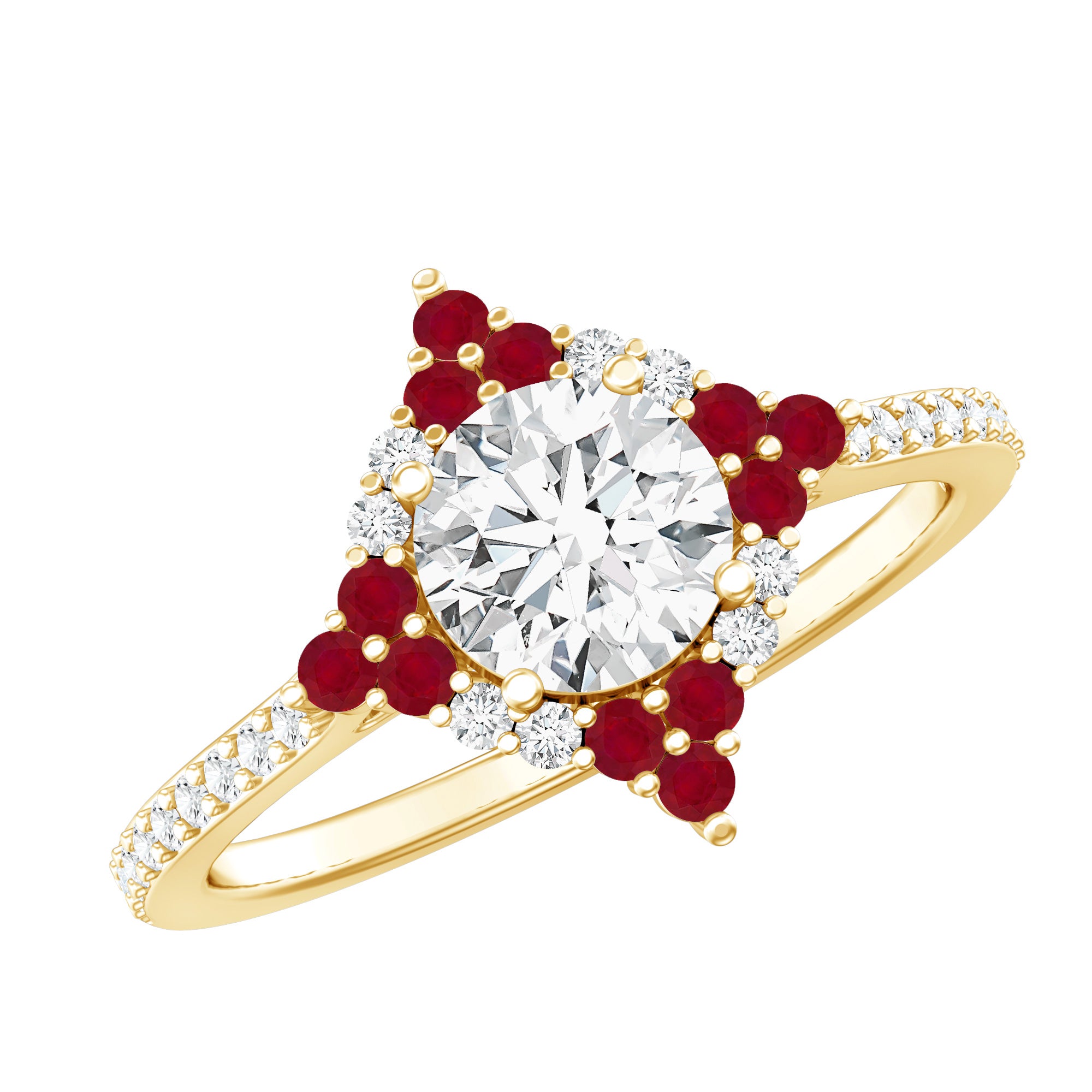 Certified Lab Grown Diamond Halo Engagement Ring with Ruby Lab - ( EF-VS ) - Rosec Jewels