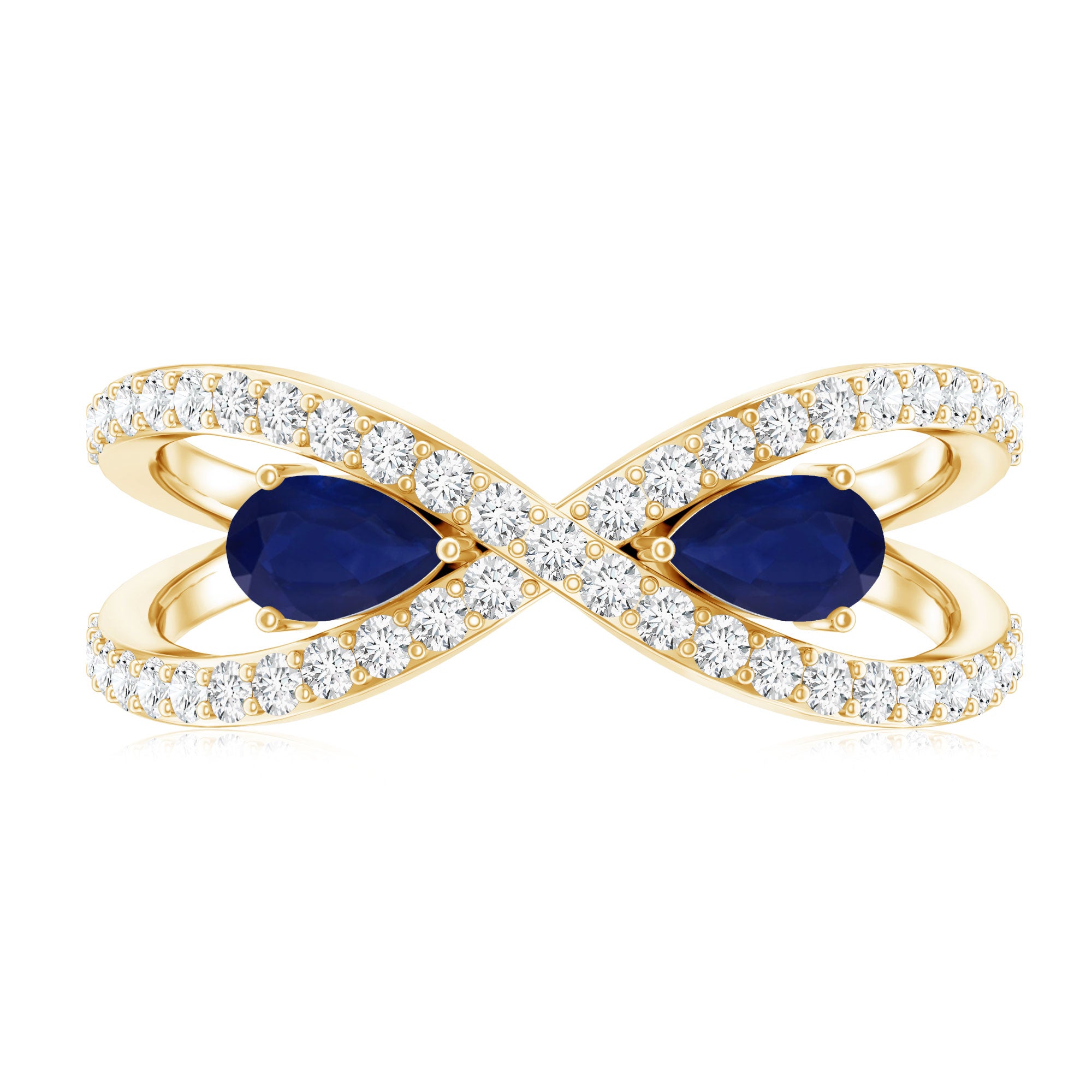 Real Pear Shape Blue Sapphire 2 Stone Engagement Ring with Diamond AAA - Rosec Jewels