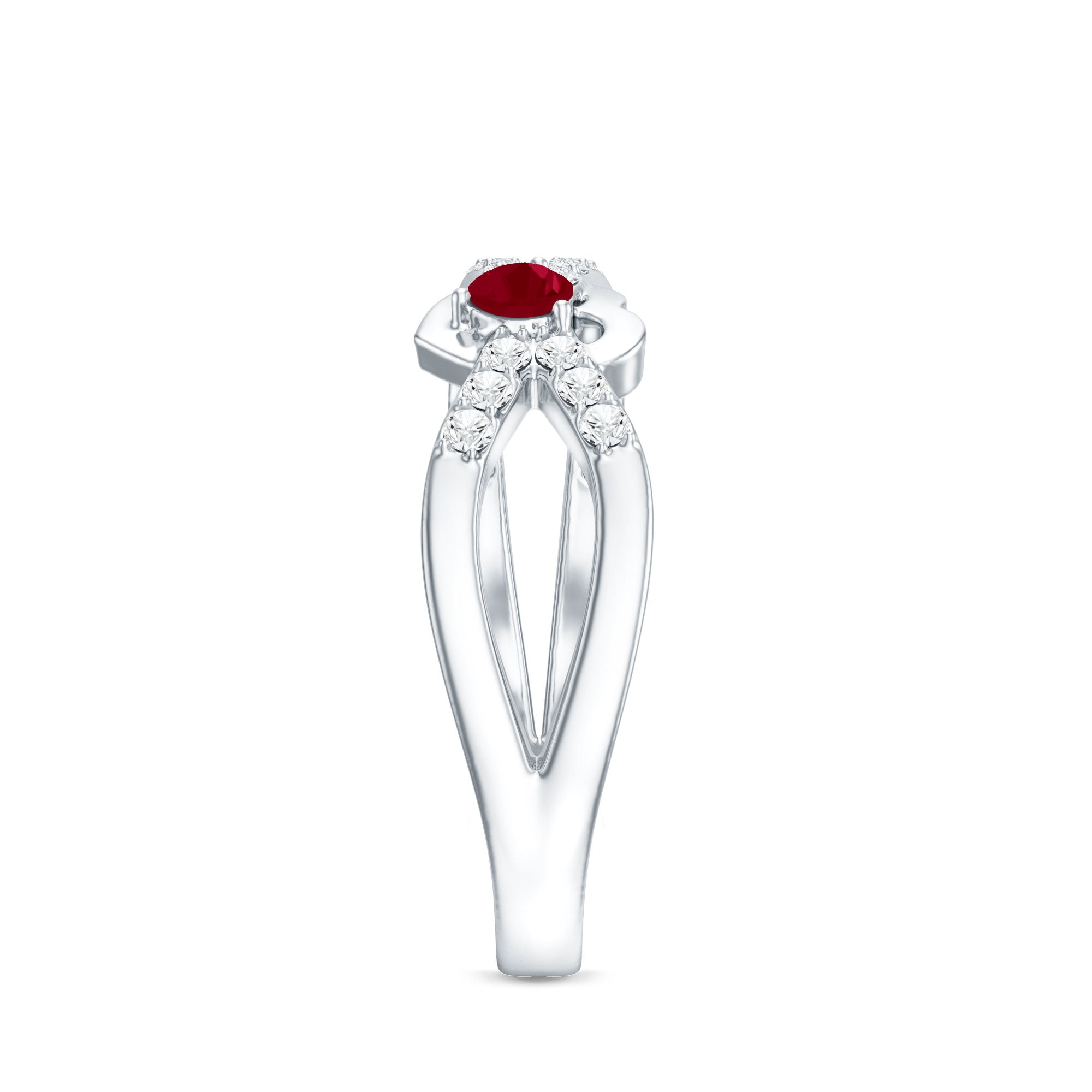 Rosec Jewels-Natural Ruby Heart Promise Ring with Diamond Split Shank