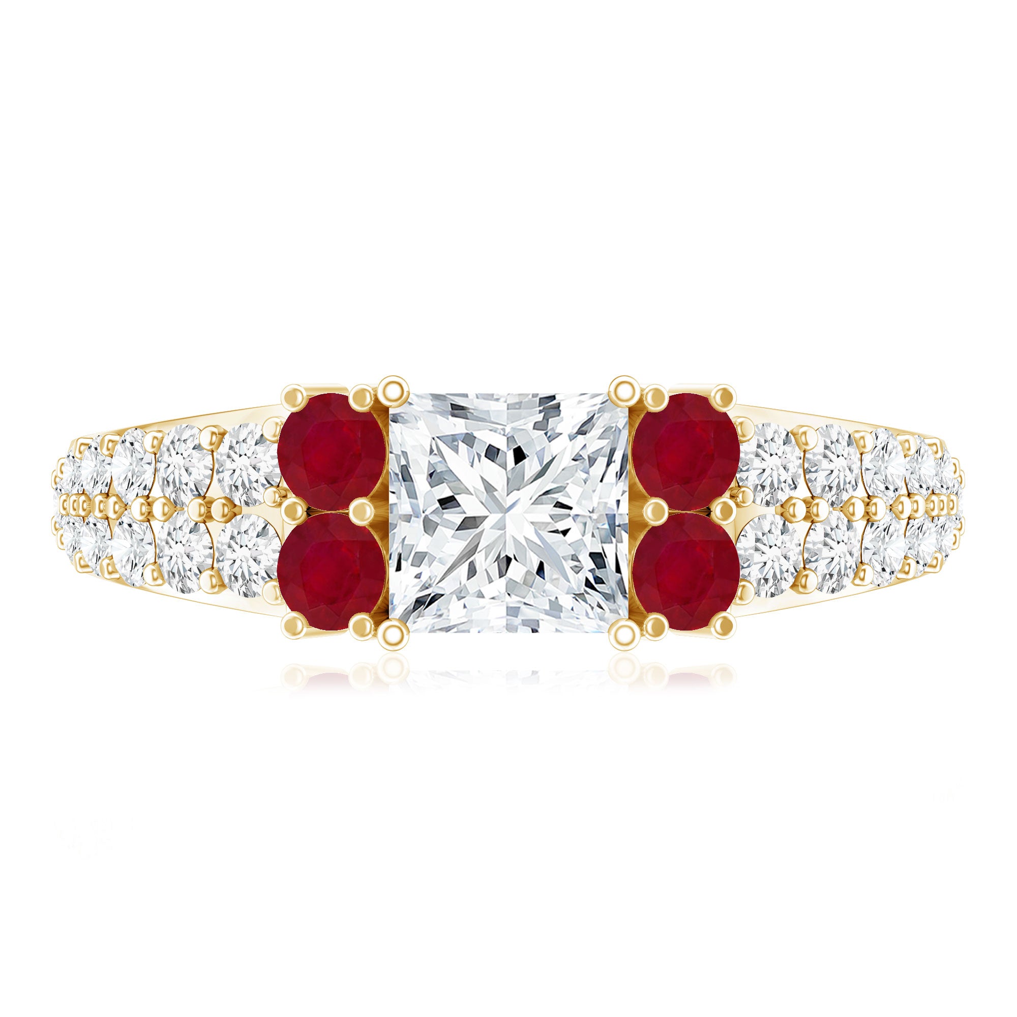 Lab Grown Diamond 5 MM Princess Cut Engagement Ring With Ruby Lab - ( EF-VS ) - Rosec Jewels