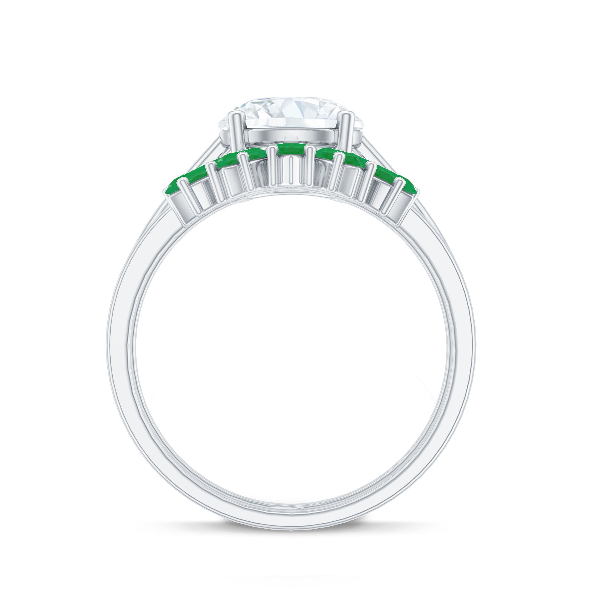 Certified 8 MM Lab Grown Diamond Engagement Ring With Emerald Wedding Band Lab - ( EF-VS ) - Rosec Jewels