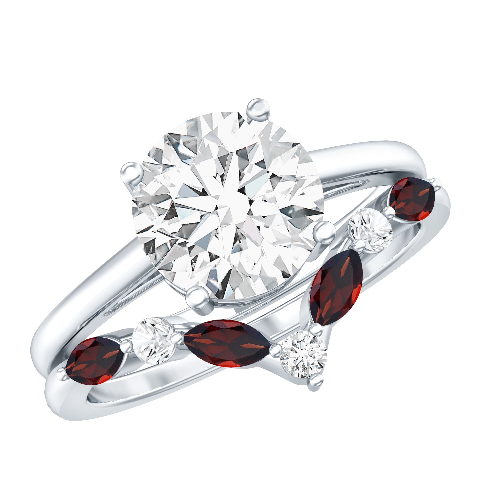 Certified 8 MM Lab Grown Diamond Bridal Ring Set With Garnet Enhancer