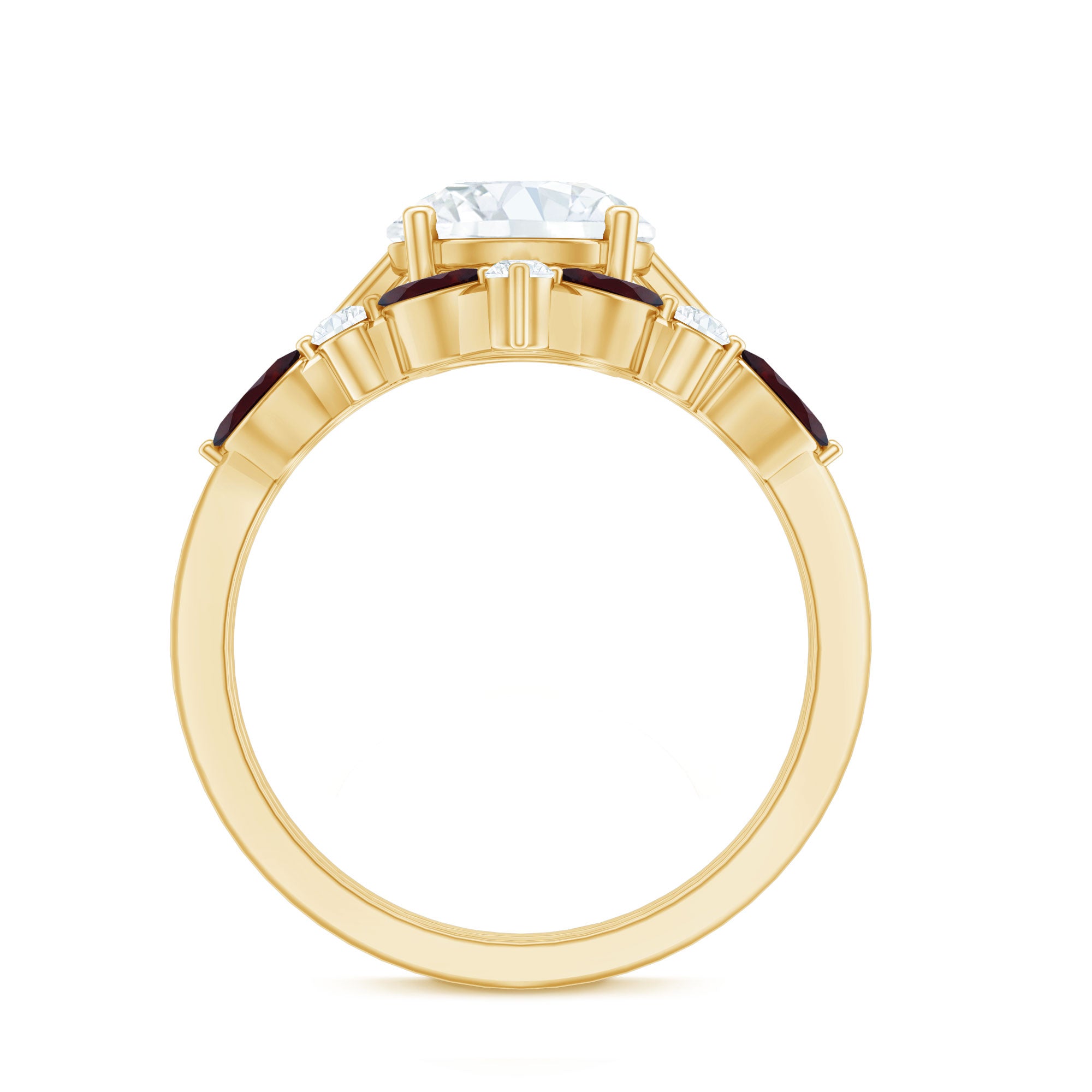 Certified 8 MM Lab Grown Diamond Bridal Ring Set With Garnet Enhancer Lab - ( EF-VS ) - Rosec Jewels