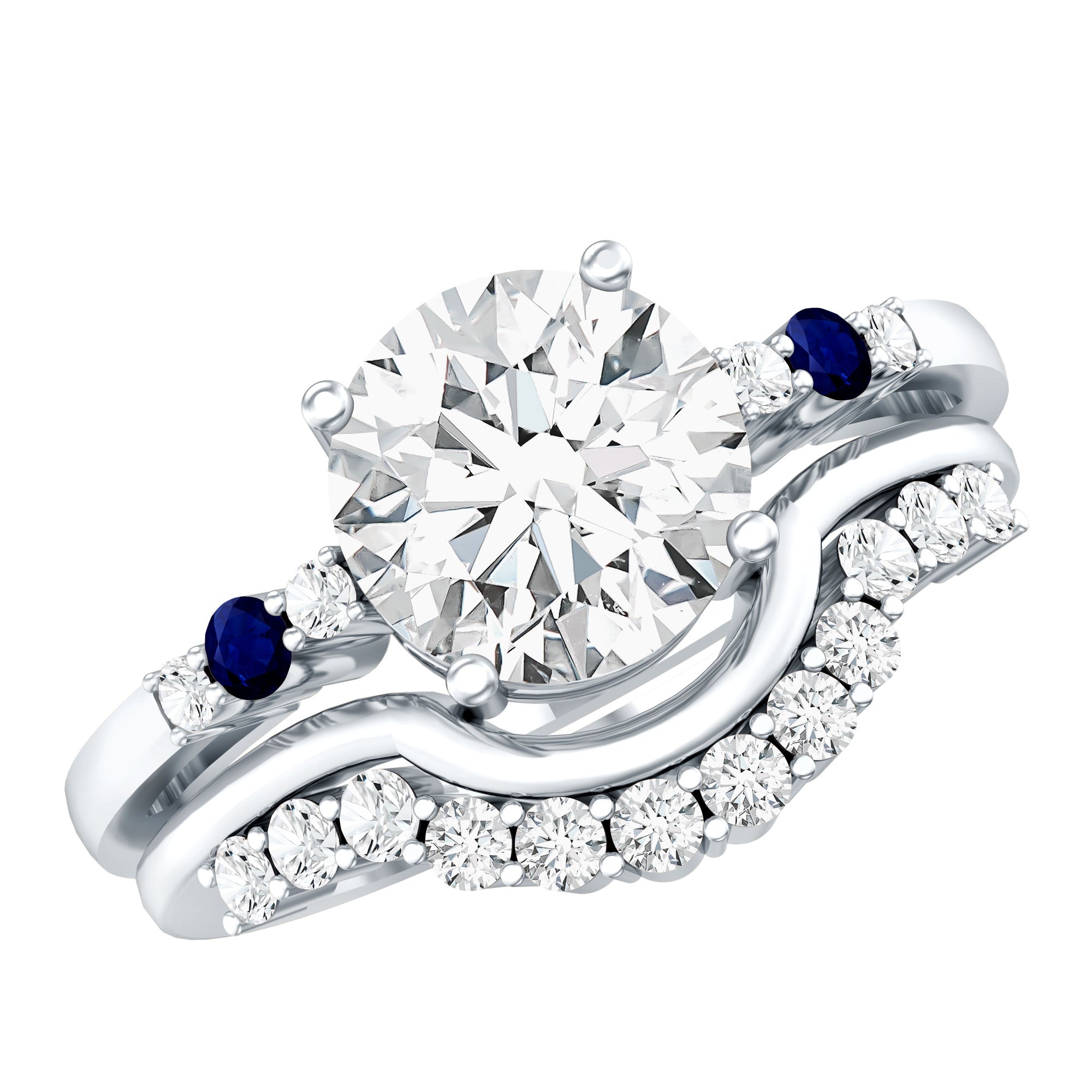 2 Carat Certified Lab Grown Diamond Engagement Ring With Wedding Band Lab - ( EF-VS ) - Rosec Jewels