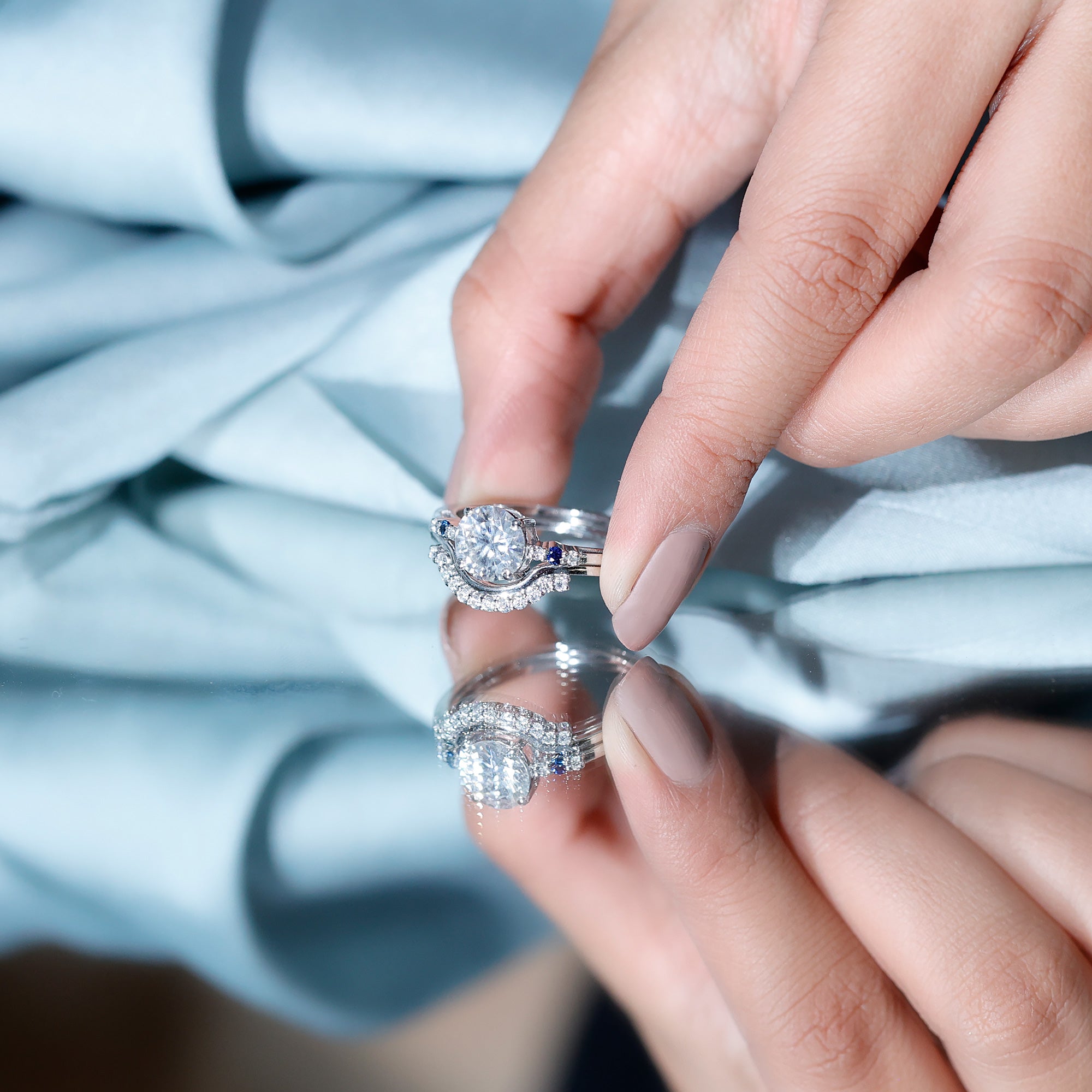 2 Carat Certified Lab Grown Diamond Engagement Ring With Wedding Band Lab - ( EF-VS ) - Rosec Jewels
