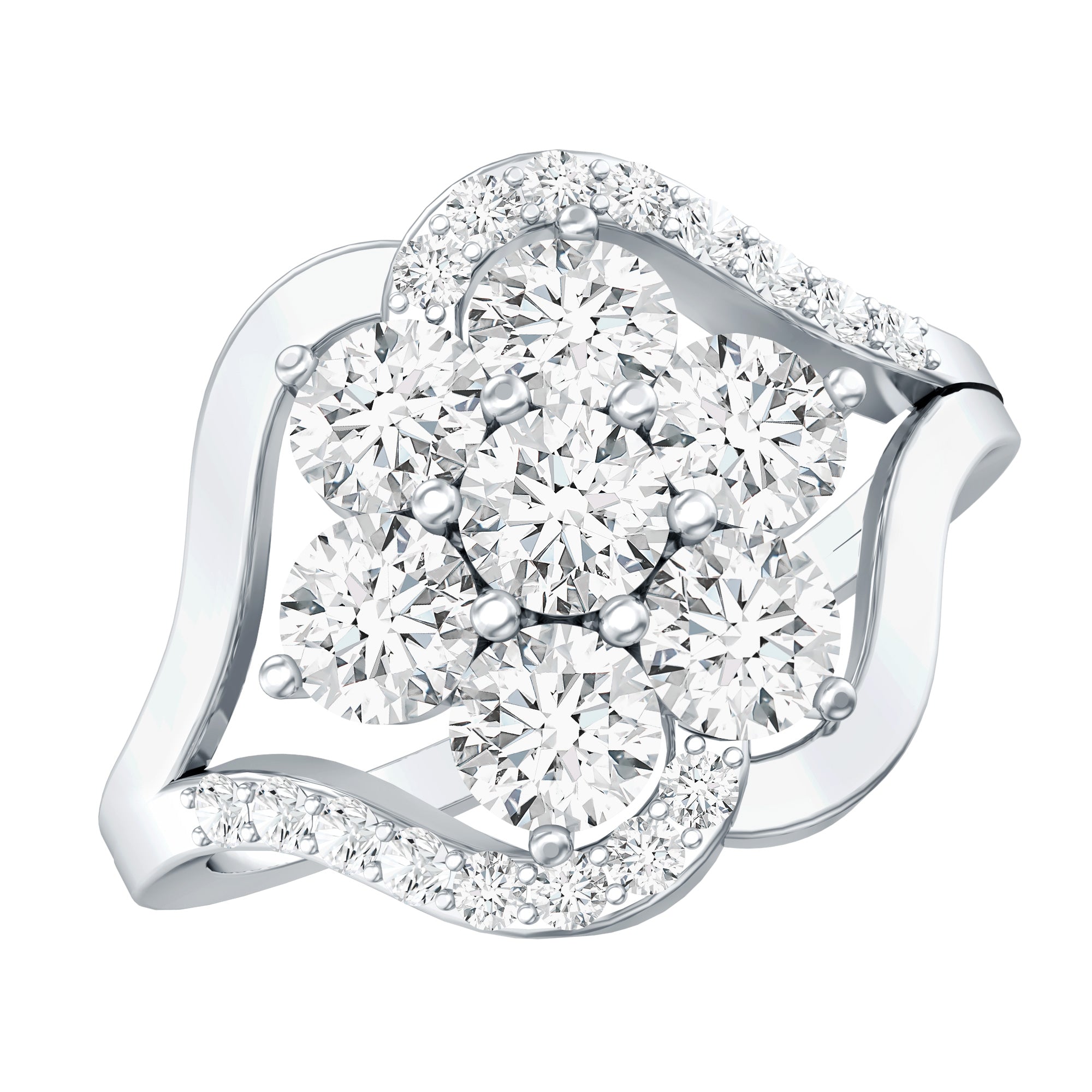 Certified Lab Grown Diamond Flower Statement Ring Lab - ( EF-VS ) - Rosec Jewels