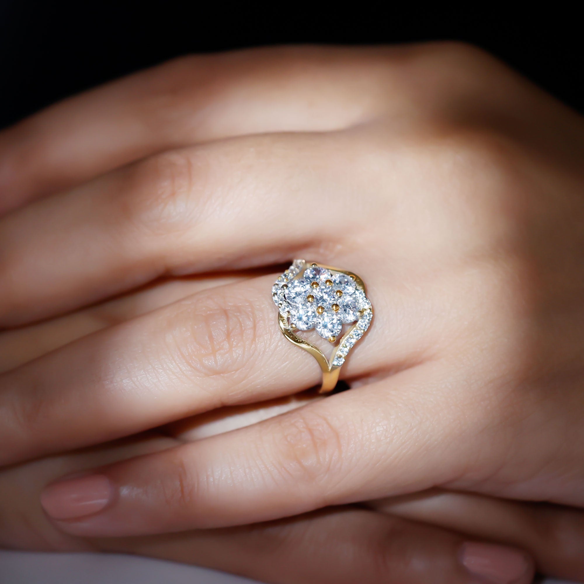 Certified Lab Grown Diamond Flower Statement Ring Lab - ( EF-VS ) - Rosec Jewels