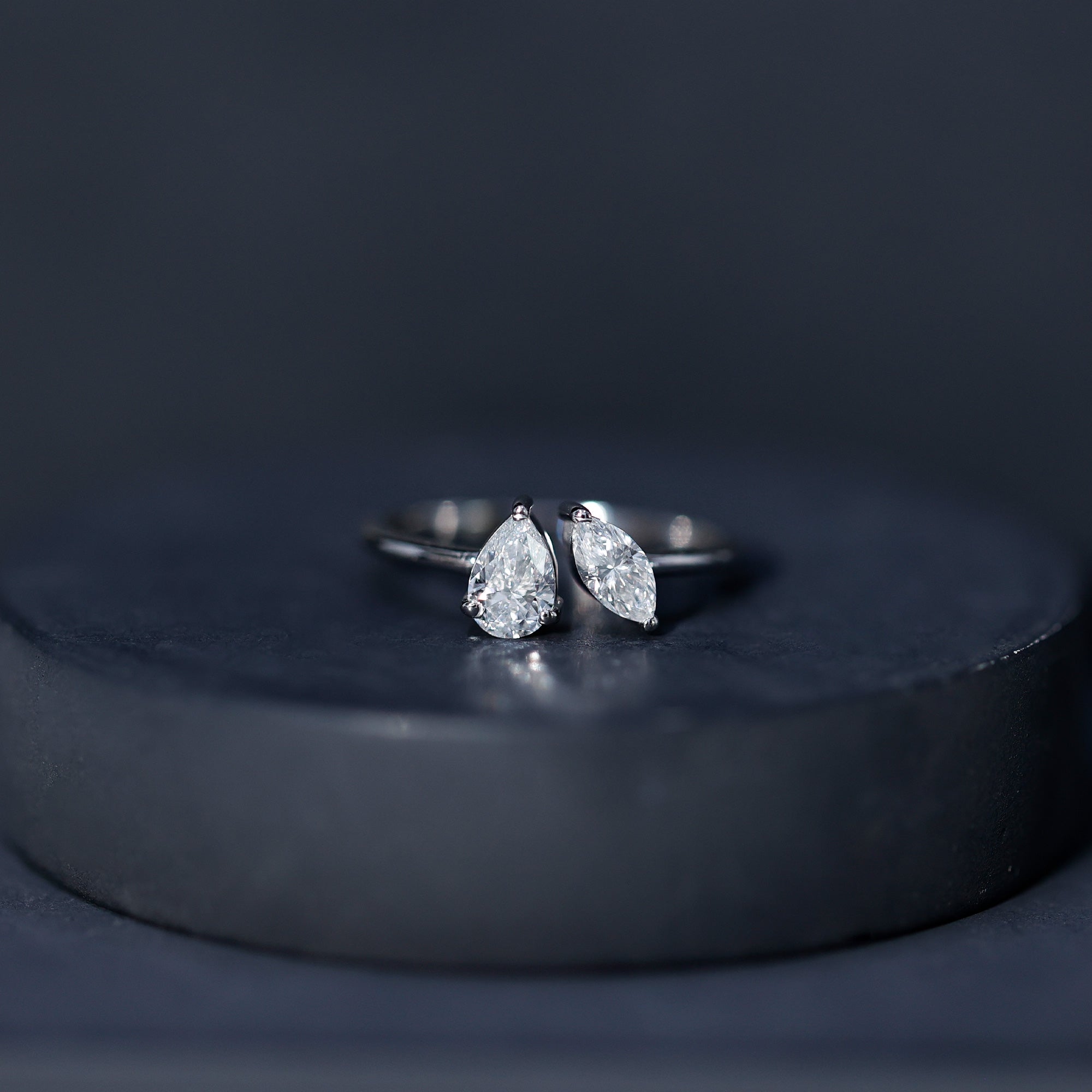 Certified Lab Grown Diamond Two Stone Promise Ring Lab - ( EF-VS ) - Rosec Jewels