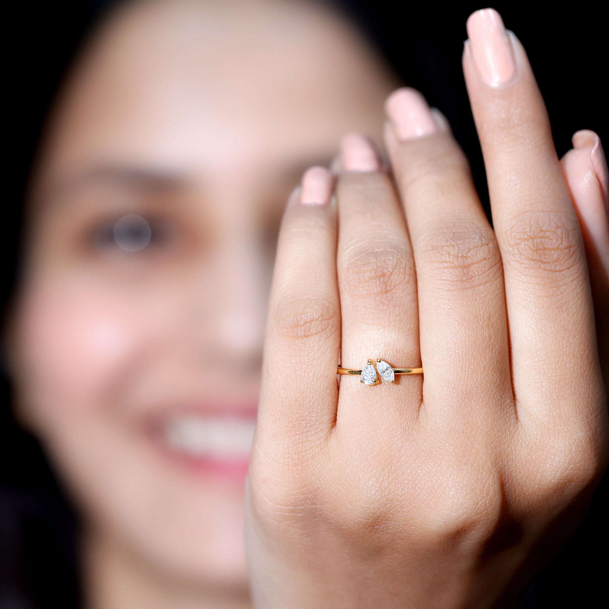 Certified Lab Grown Diamond Two Stone Promise Ring Lab - ( EF-VS ) - Rosec Jewels