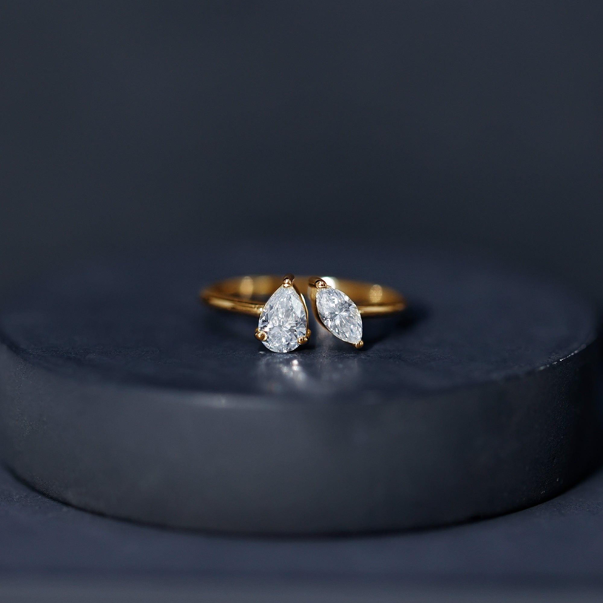 Certified Lab Grown Diamond Two Stone Promise Ring Lab - ( EF-VS ) - Rosec Jewels