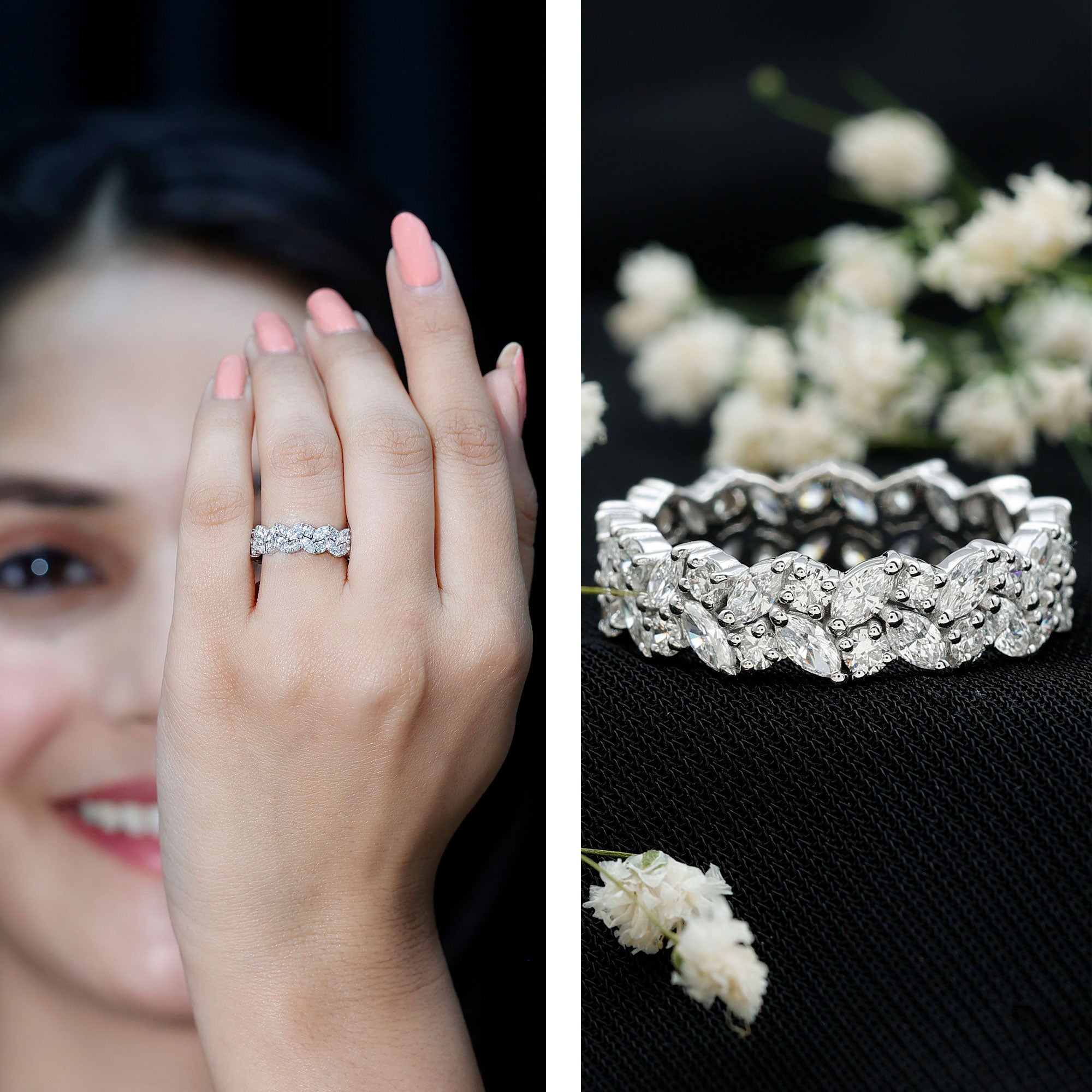 Certified Lab Grown Diamond Leaf Wedding Band Lab - ( EF-VS ) - Rosec Jewels