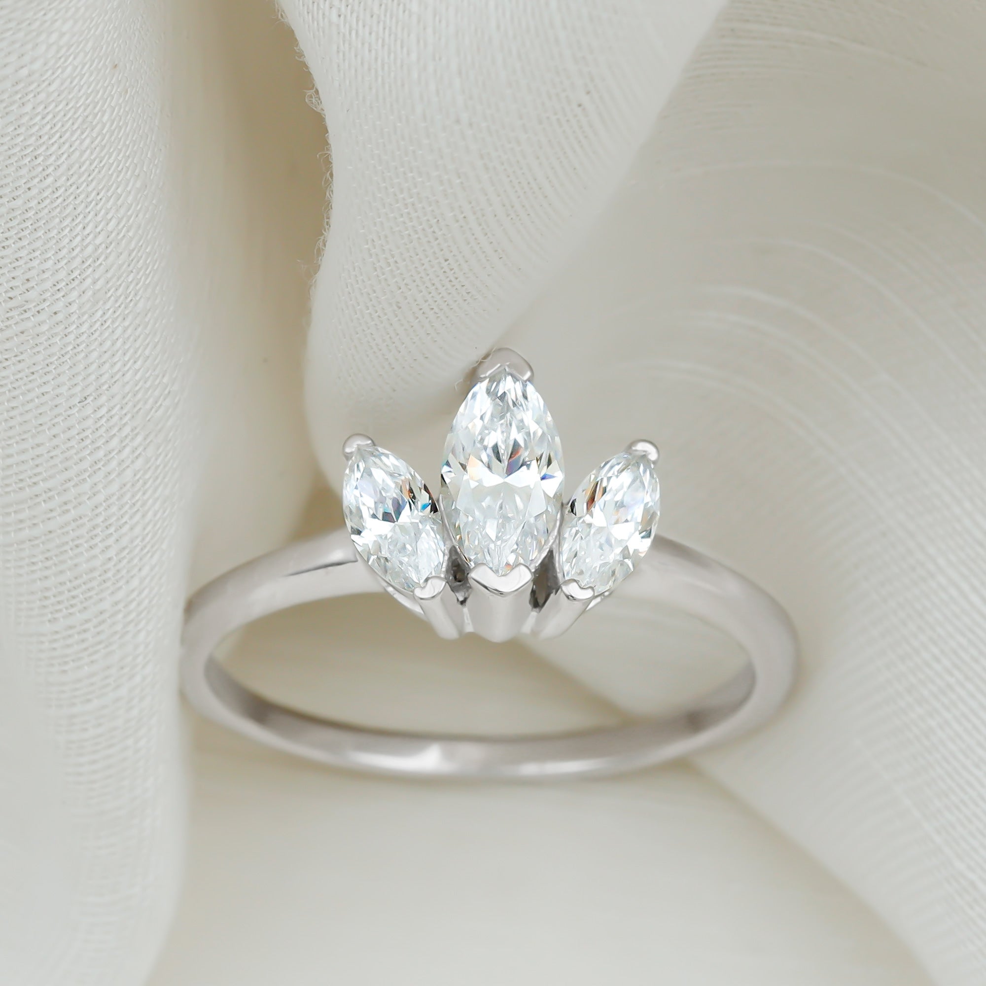 Rosec Jewels-Marquise Cut Lab Grown Diamond 3 Stone Engagement Ring