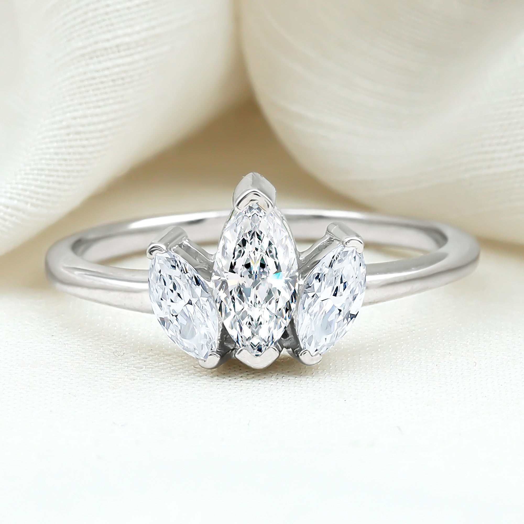 Rosec Jewels-Marquise Cut Lab Grown Diamond 3 Stone Engagement Ring