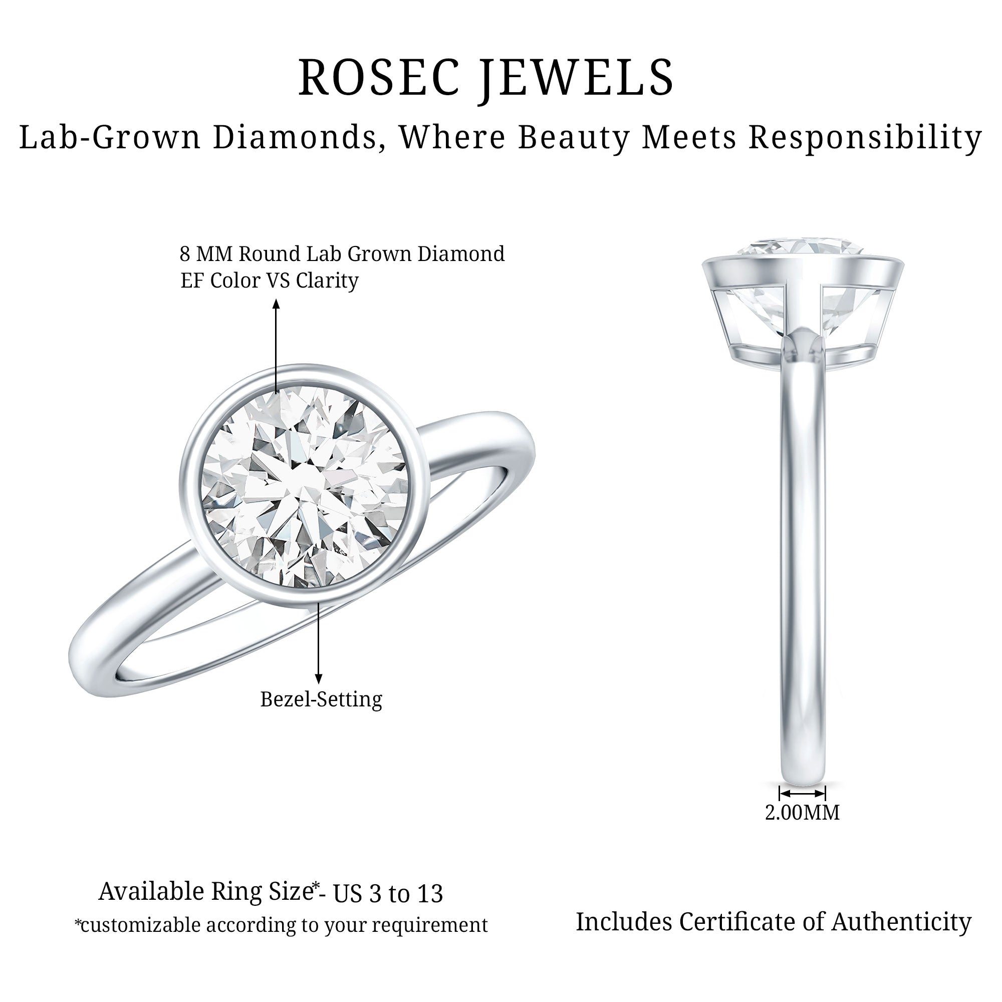 2 CT IGI Certified Lab Grown Diamond Solitaire Engagement Ring Lab - ( EF-VS ) - Rosec Jewels