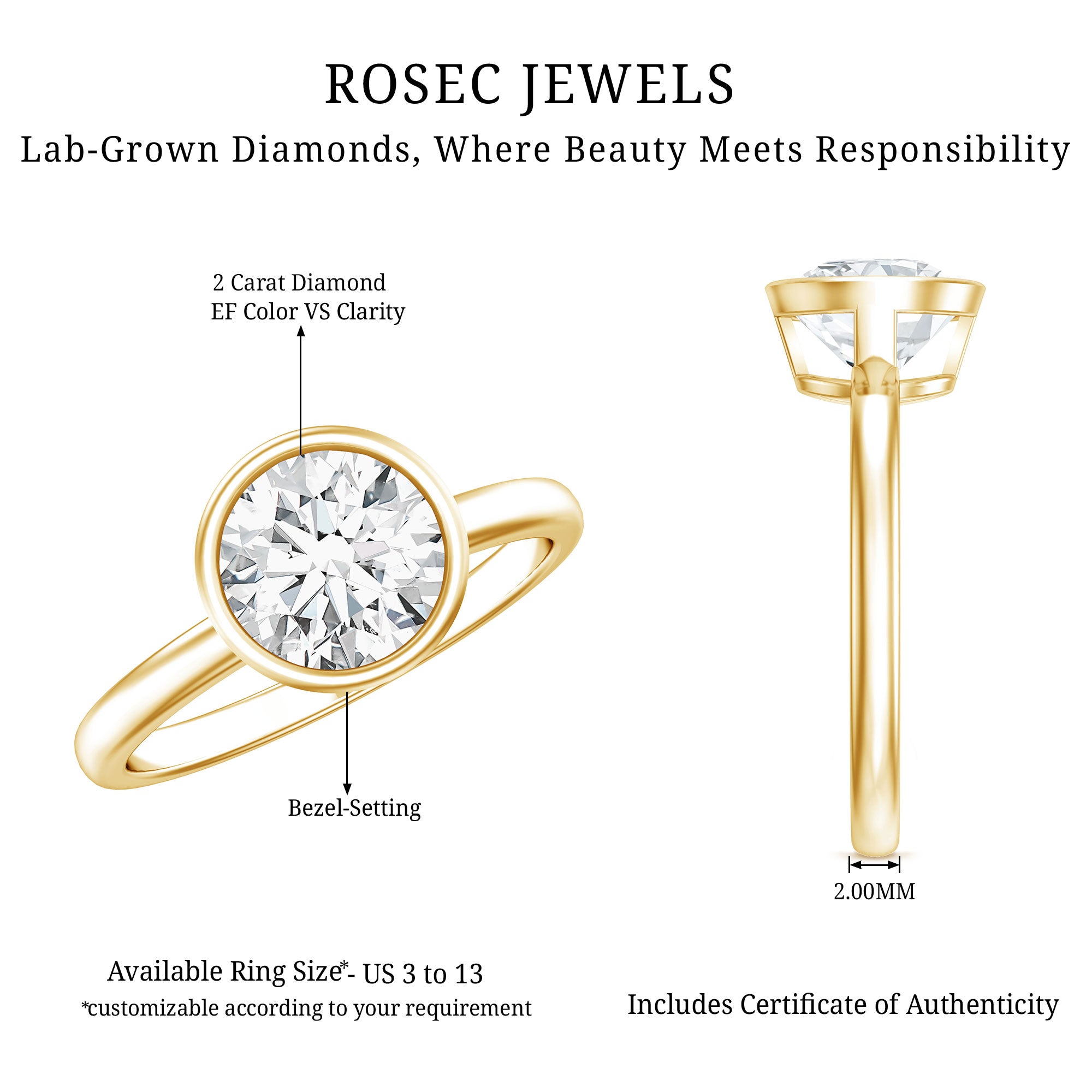 2 CT IGI Certified Lab Grown Diamond Solitaire Engagement Ring Lab - ( E-VS1 ) - Rosec Jewels