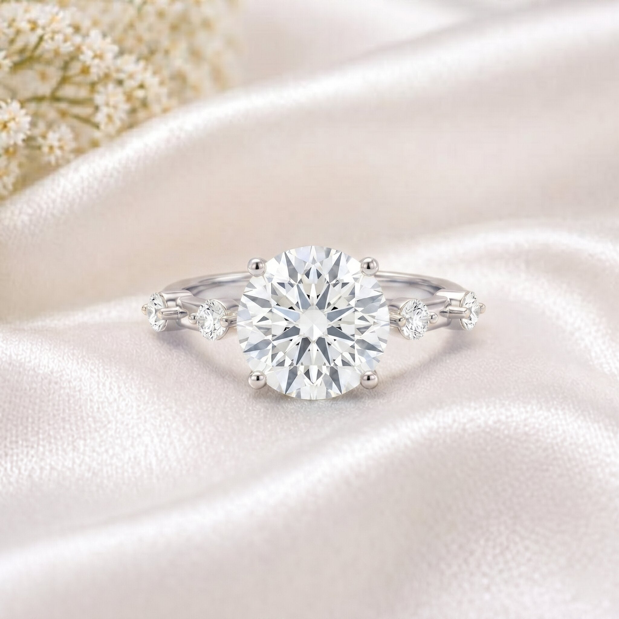 IGI Certified Lab Grown 2 CT Diamond Engagement Ring with Side Stone Lab - ( E-VS1 ) - Rosec Jewels