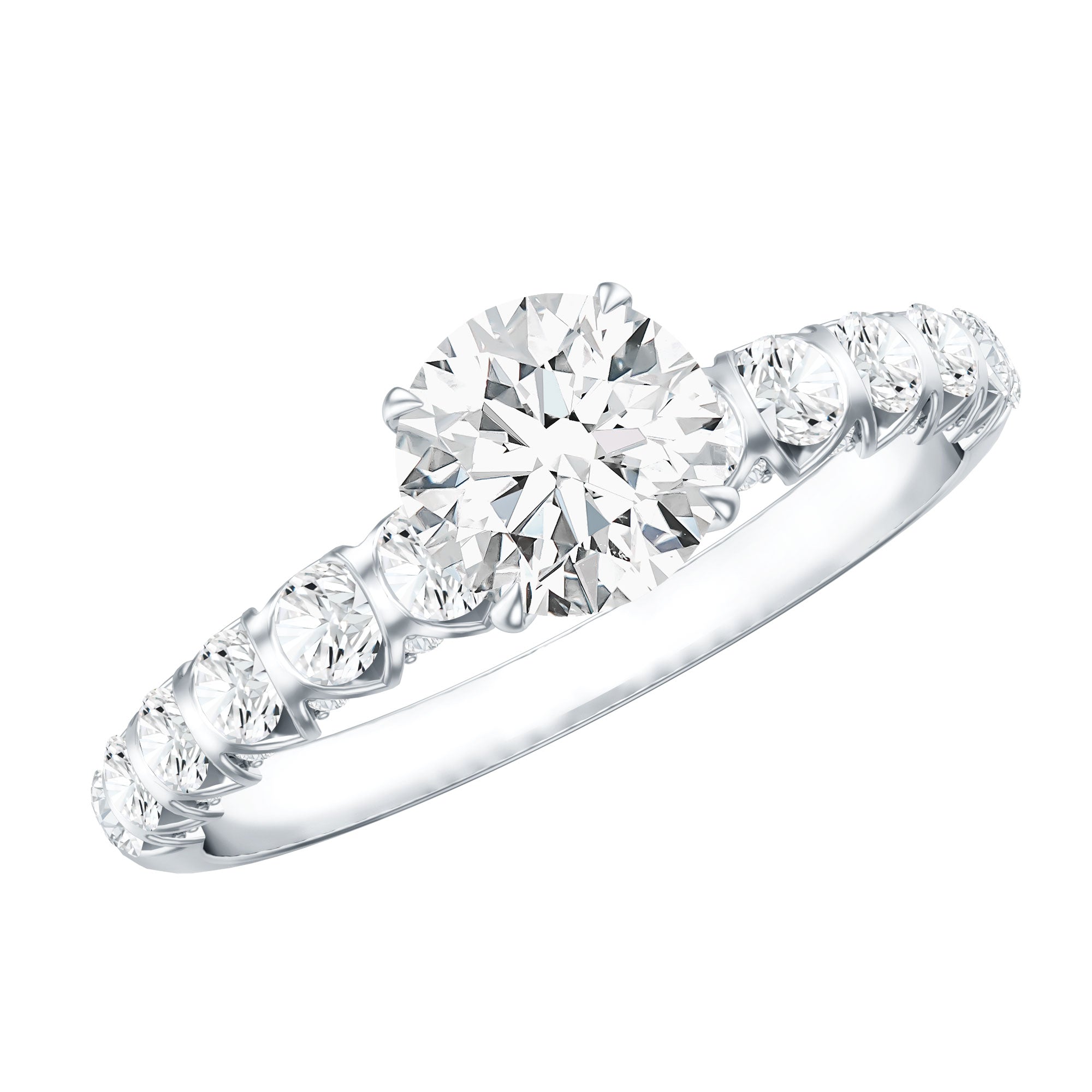 IGI Certified Round Lab Grown Diamond Side Stone Engagement Ring Lab - ( E-VS1 ) - Rosec Jewels