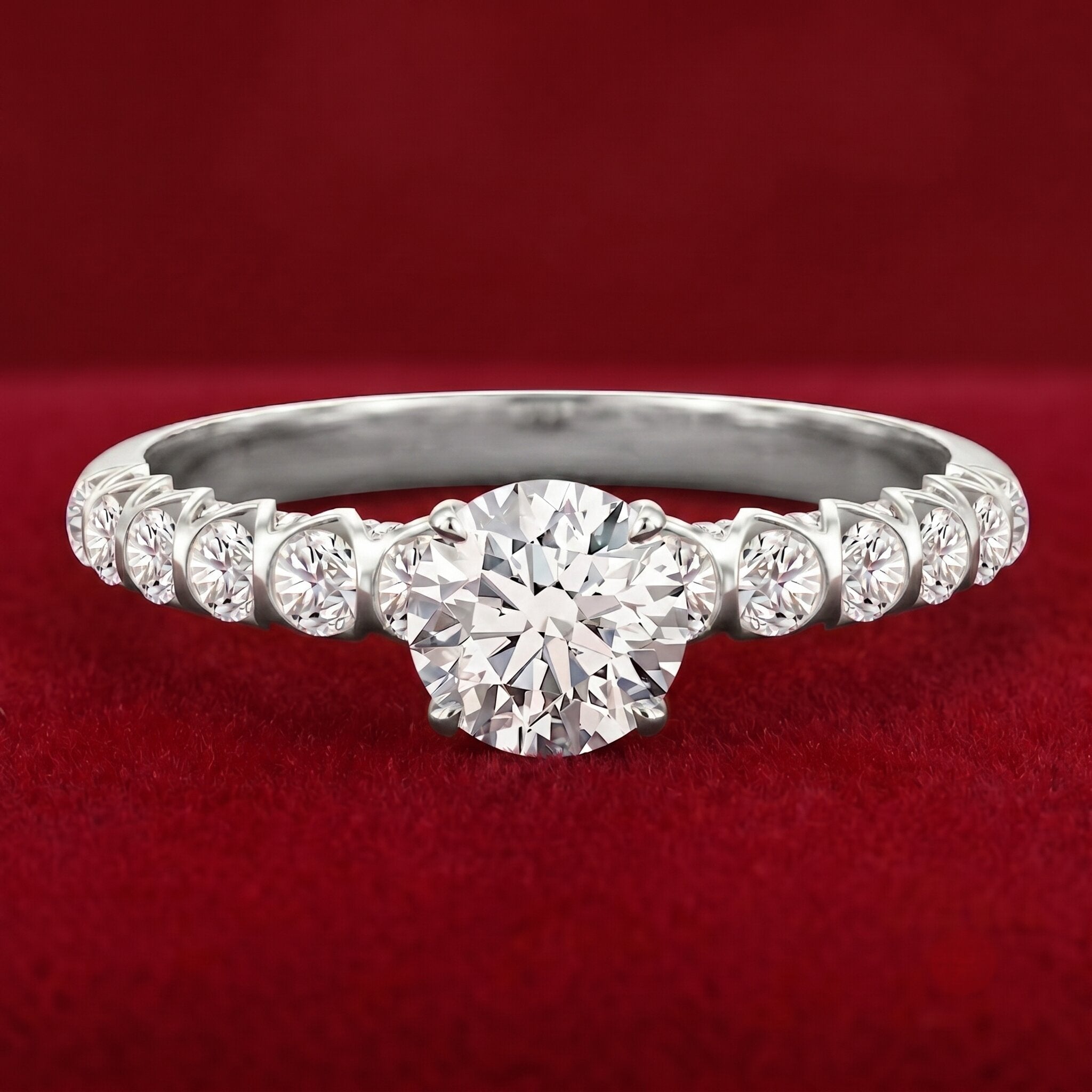 IGI Certified Round Lab Grown Diamond Side Stone Engagement Ring Lab - ( E-VS1 ) - Rosec Jewels