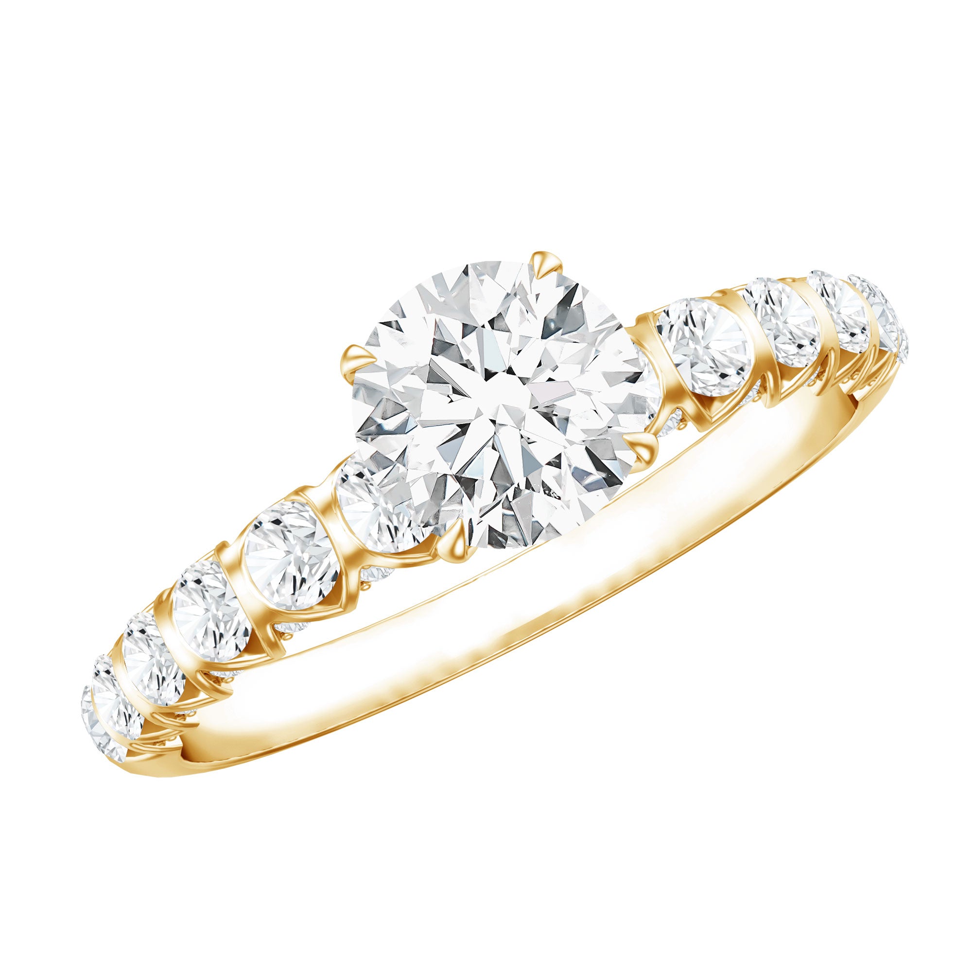IGI Certified Round Lab Grown Diamond Side Stone Engagement Ring Lab - ( E-VS1 ) - Rosec Jewels