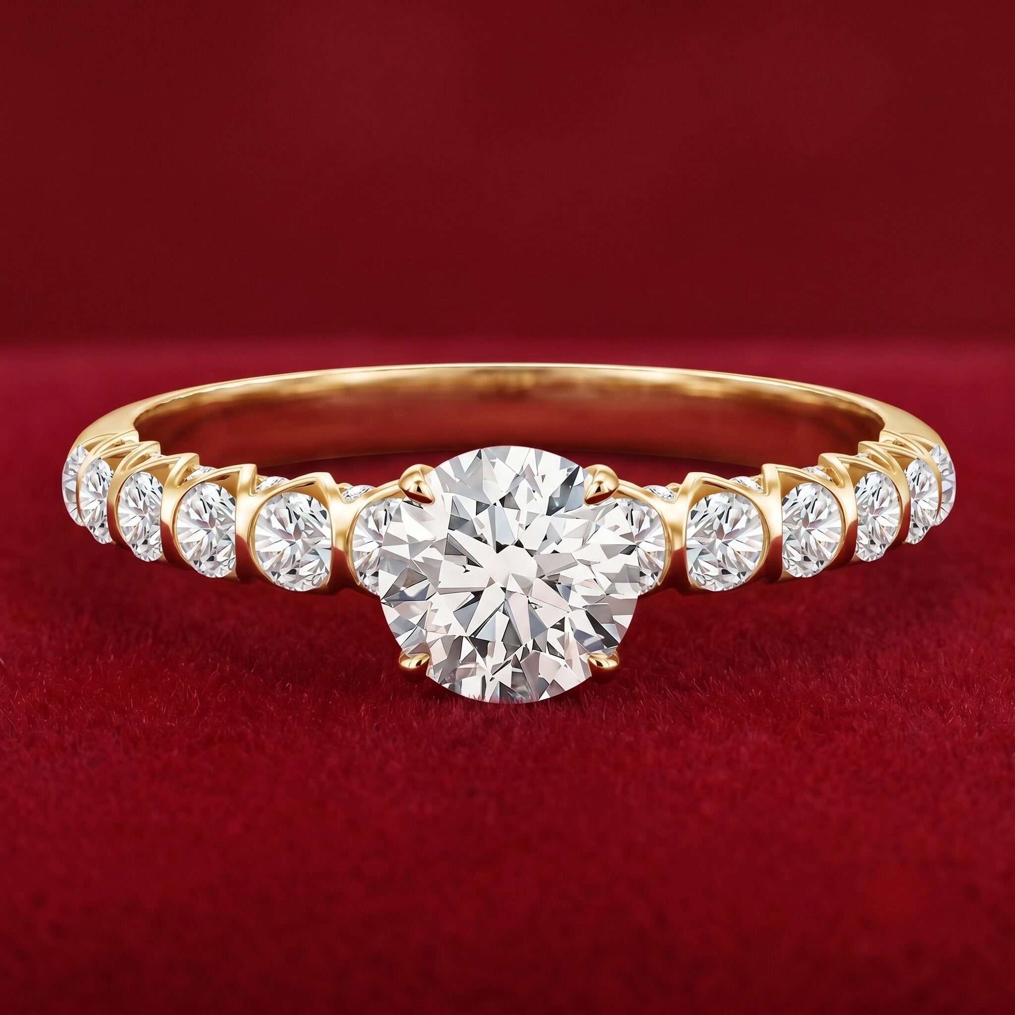 IGI Certified Round Lab Grown Diamond Side Stone Engagement Ring Lab - ( E-VS1 ) - Rosec Jewels