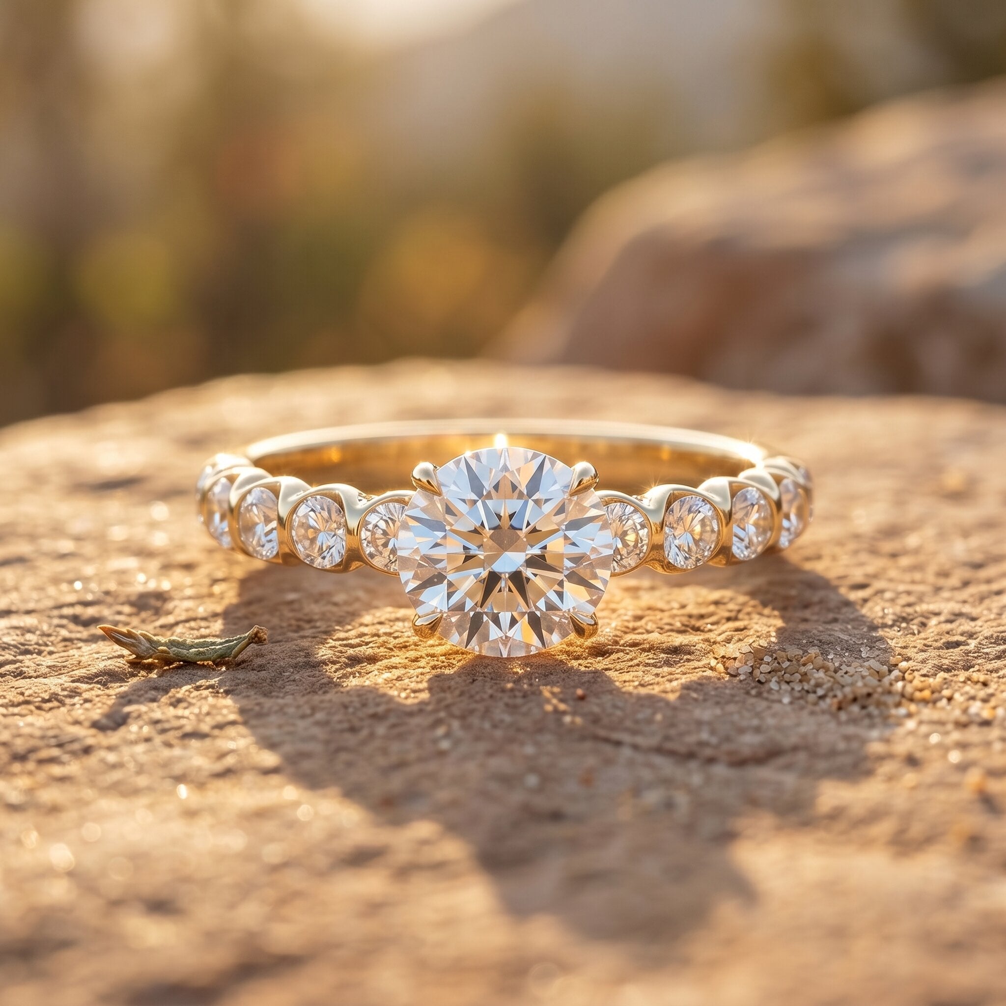 IGI Certified Round Lab Grown Diamond Side Stone Engagement Ring Lab - ( E-VS1 ) - Rosec Jewels