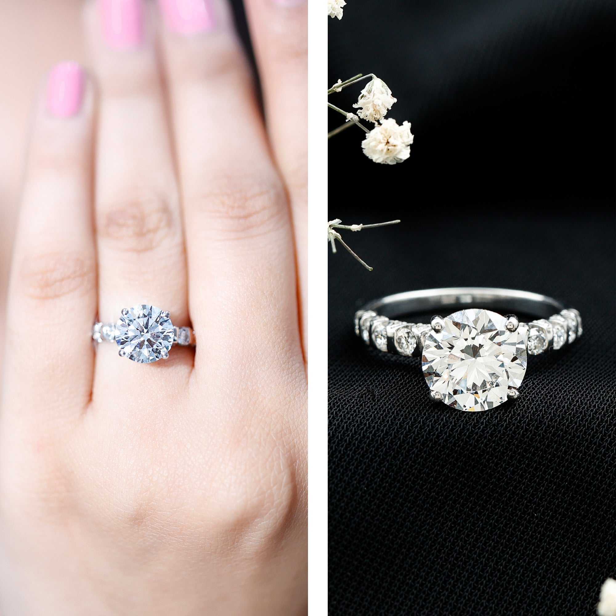Round Cut 3 Carat Lab Grown Diamond Engagement Ring with IGI Certificate Lab - ( E-VS1 ) - Rosec Jewels