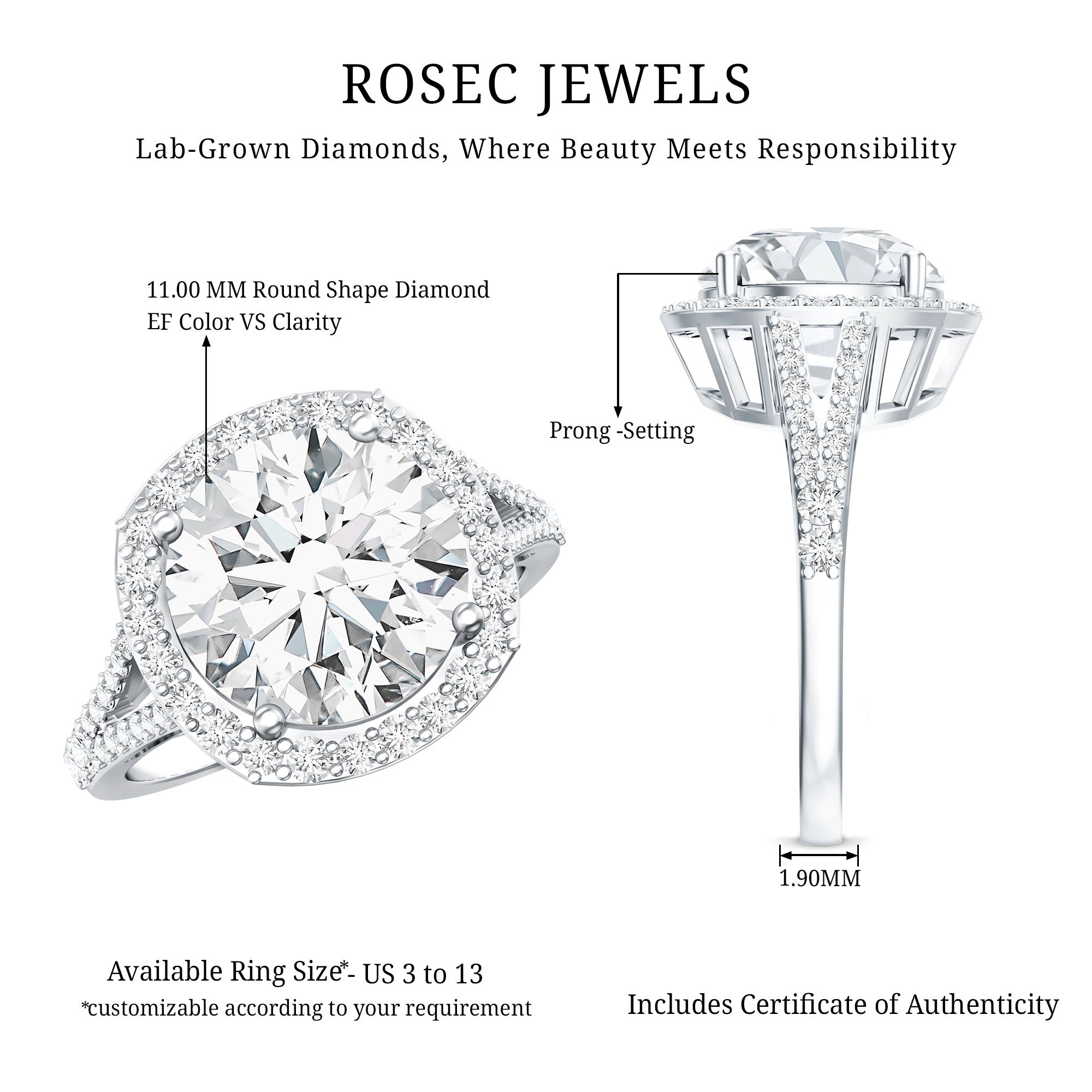 5 Carat Lab Grown Big Diamond Engagement Ring with IGI Certificate Lab - ( E-VS1 ) - Rosec Jewels