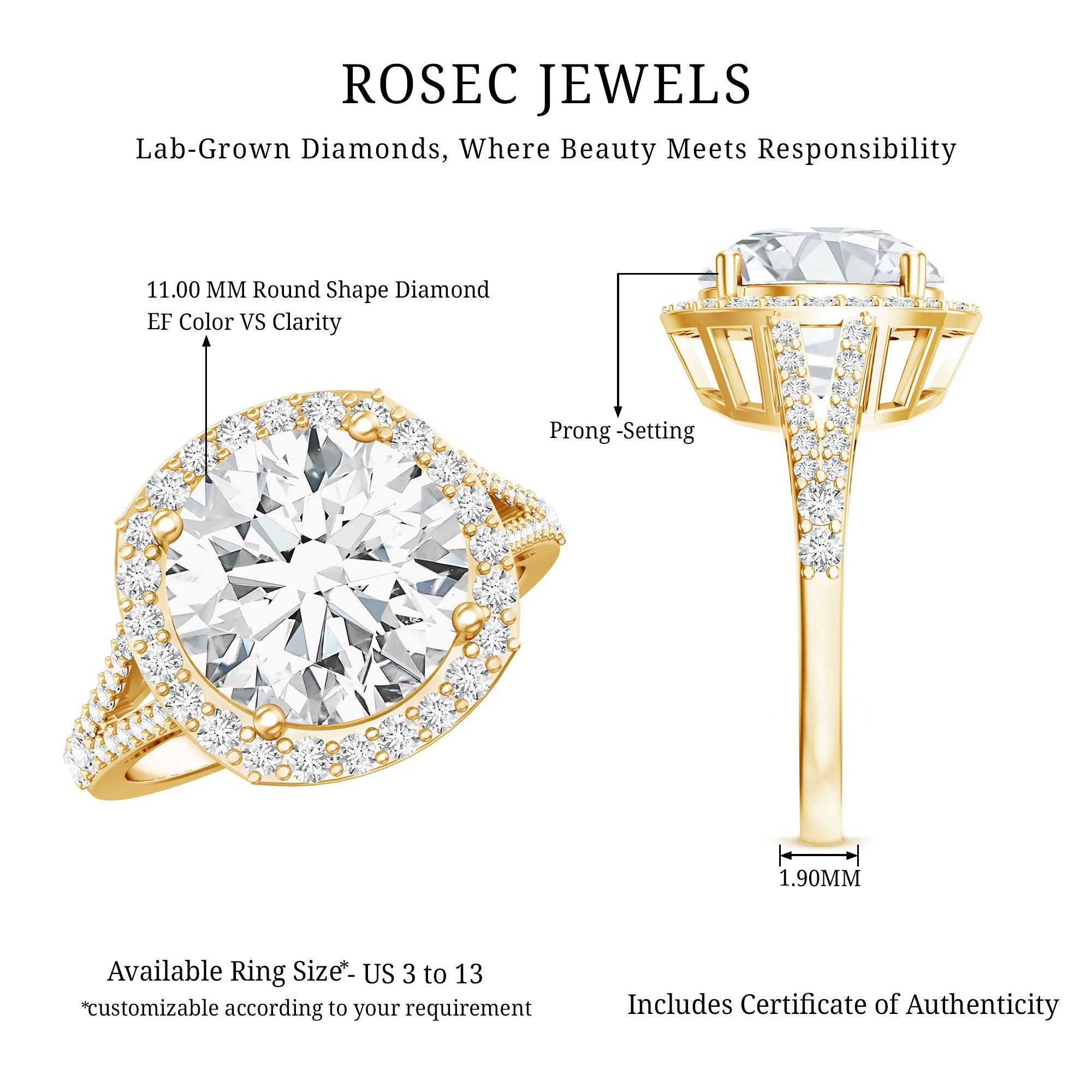 5 Carat Lab Grown Big Diamond Engagement Ring with IGI Certificate Lab - ( E-VS1 ) - Rosec Jewels