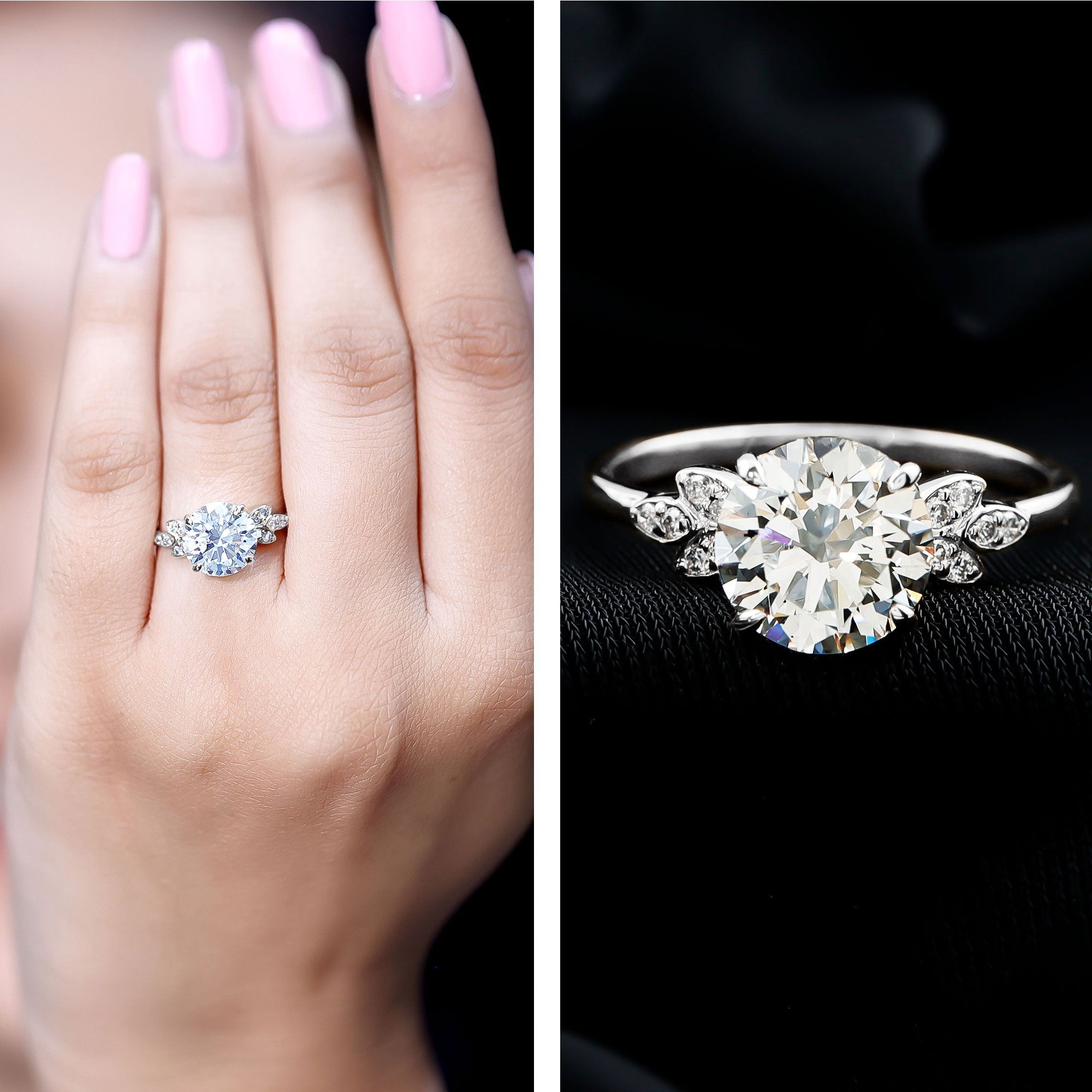 3 Carat Lab Grown Diamond Round Engagement Ring with Certificate Lab - ( EF-VS ) - Rosec Jewels