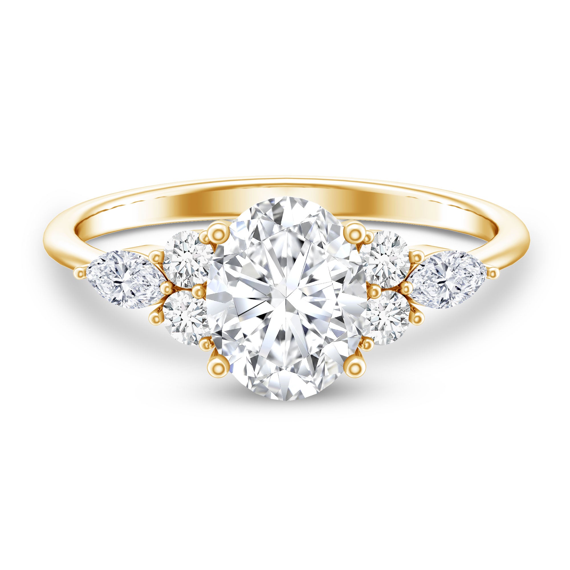 2 Carat Lab Grown Diamond Oval Engagement Ring with Trio Lab - ( EF-VS ) - Rosec Jewels