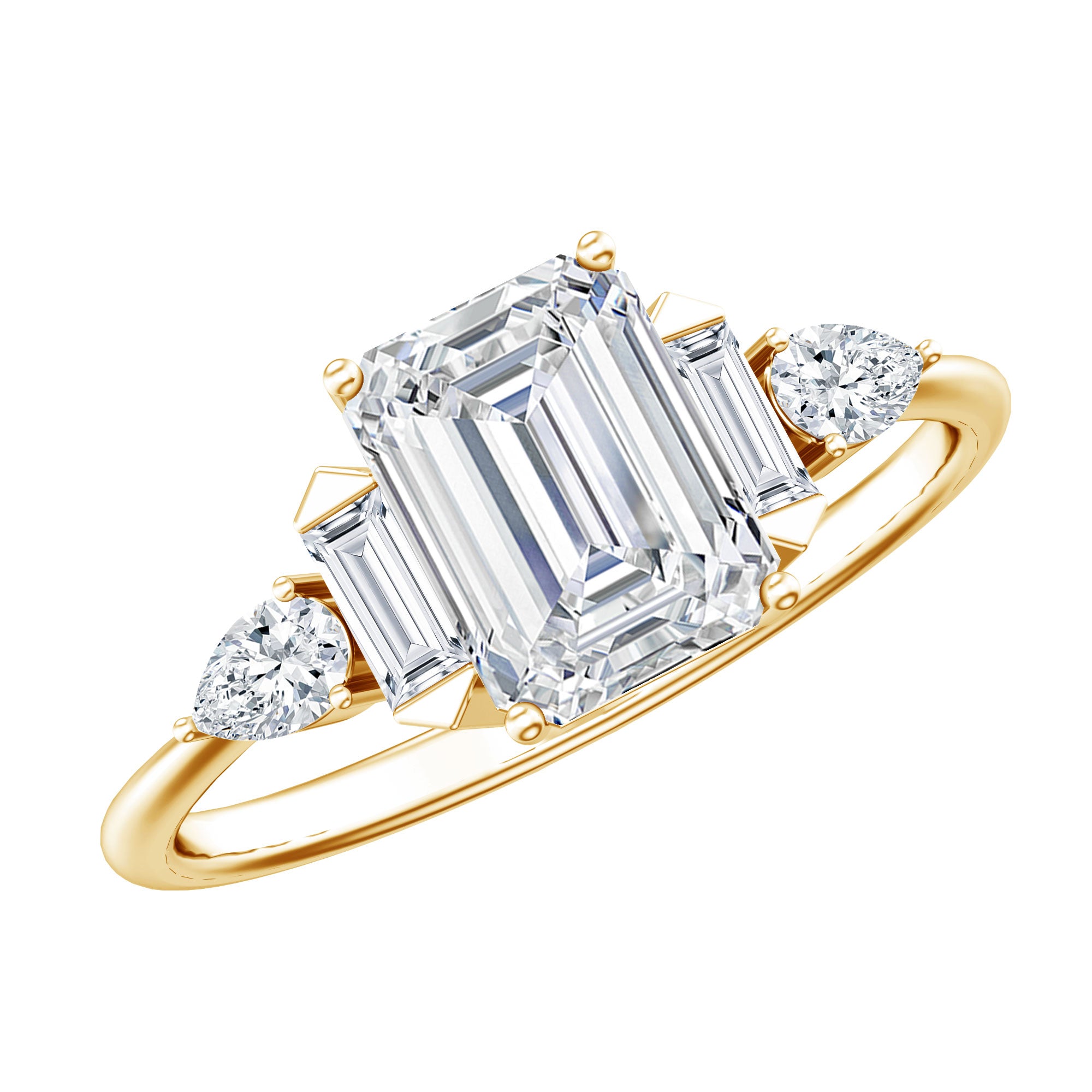 Art Deco Inspired Lab Grown Diamond Emerald Cut Engagement Ring Lab - ( EF-VS ) - Rosec Jewels
