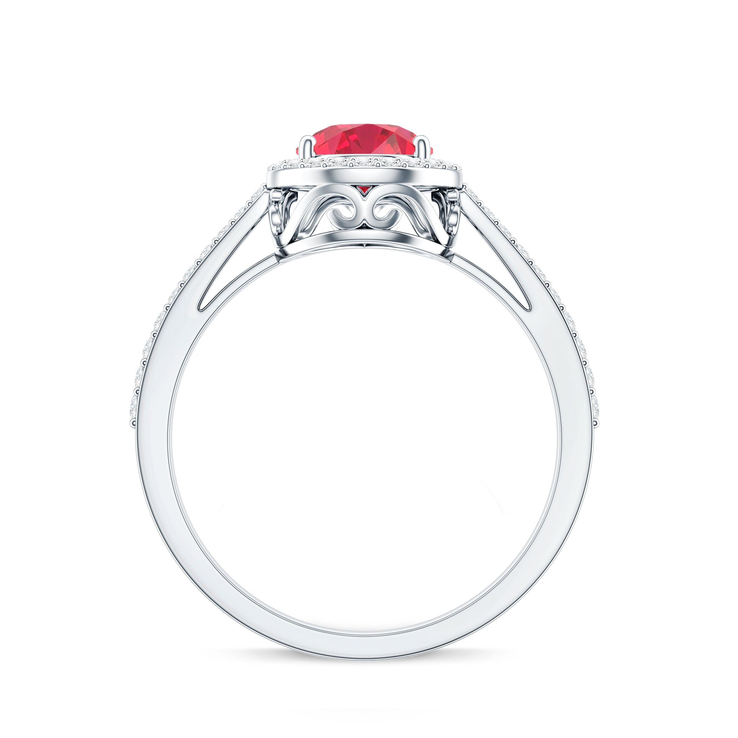 Pear Shape Lab Grown Ruby Teardrop Engagement Ring with Diamond Halo AAAA - Rosec Jewels