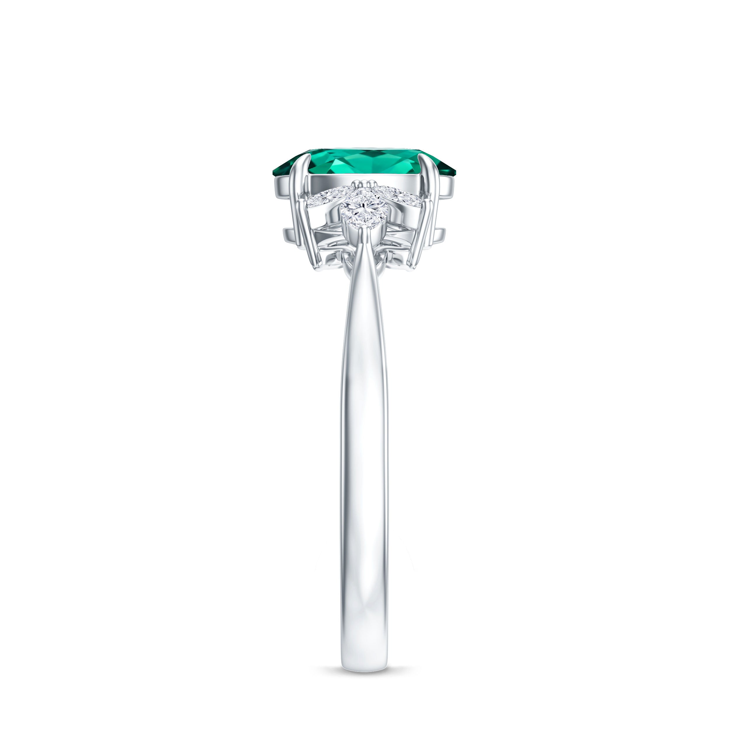 1.2 Carat Lab Created Emerald Oval Engagement Ring with Diamond Trio AAAA - Rosec Jewels