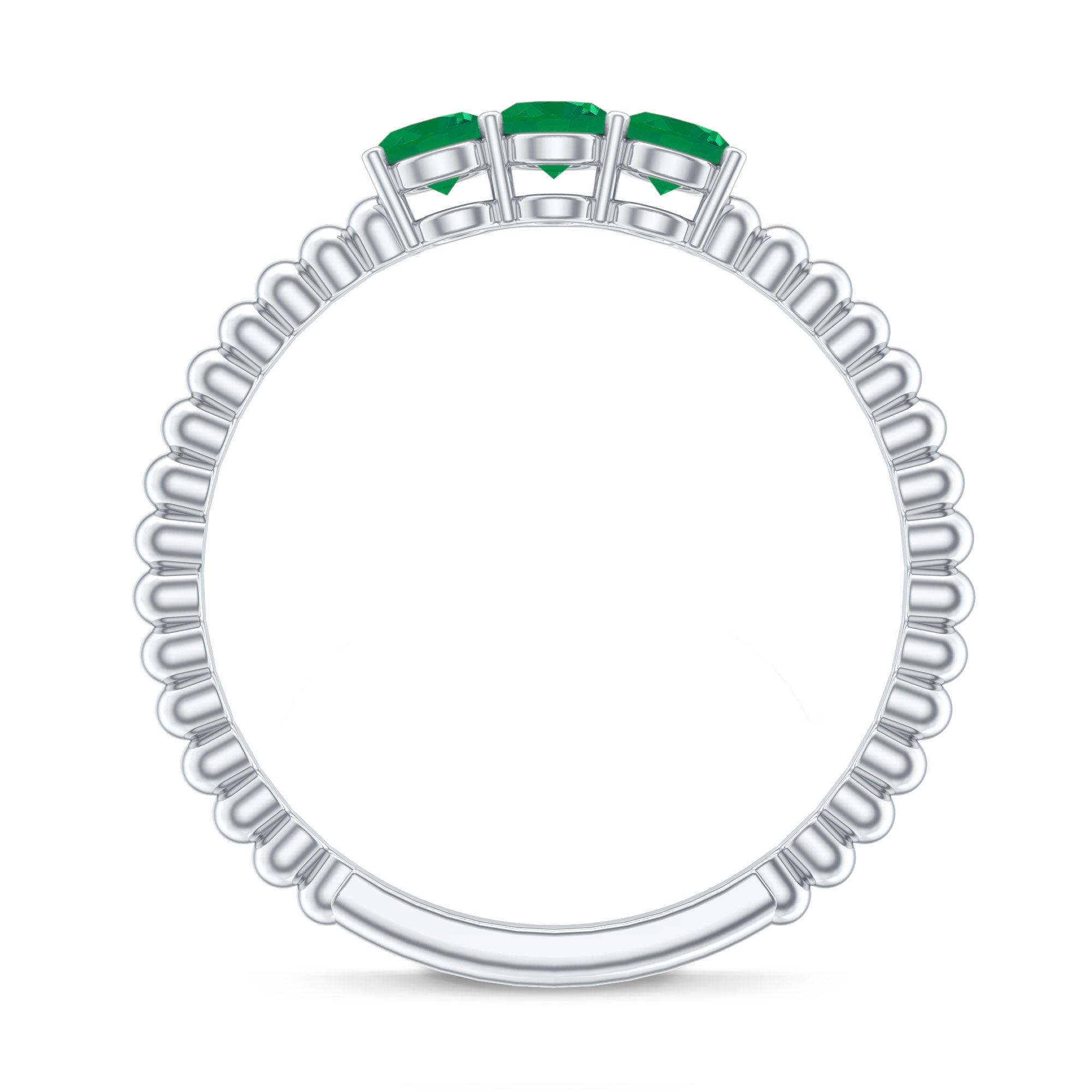 Certified Real Emerald 3 Stone Promise Ring with Beaded Detailing AAA - Rosec Jewels