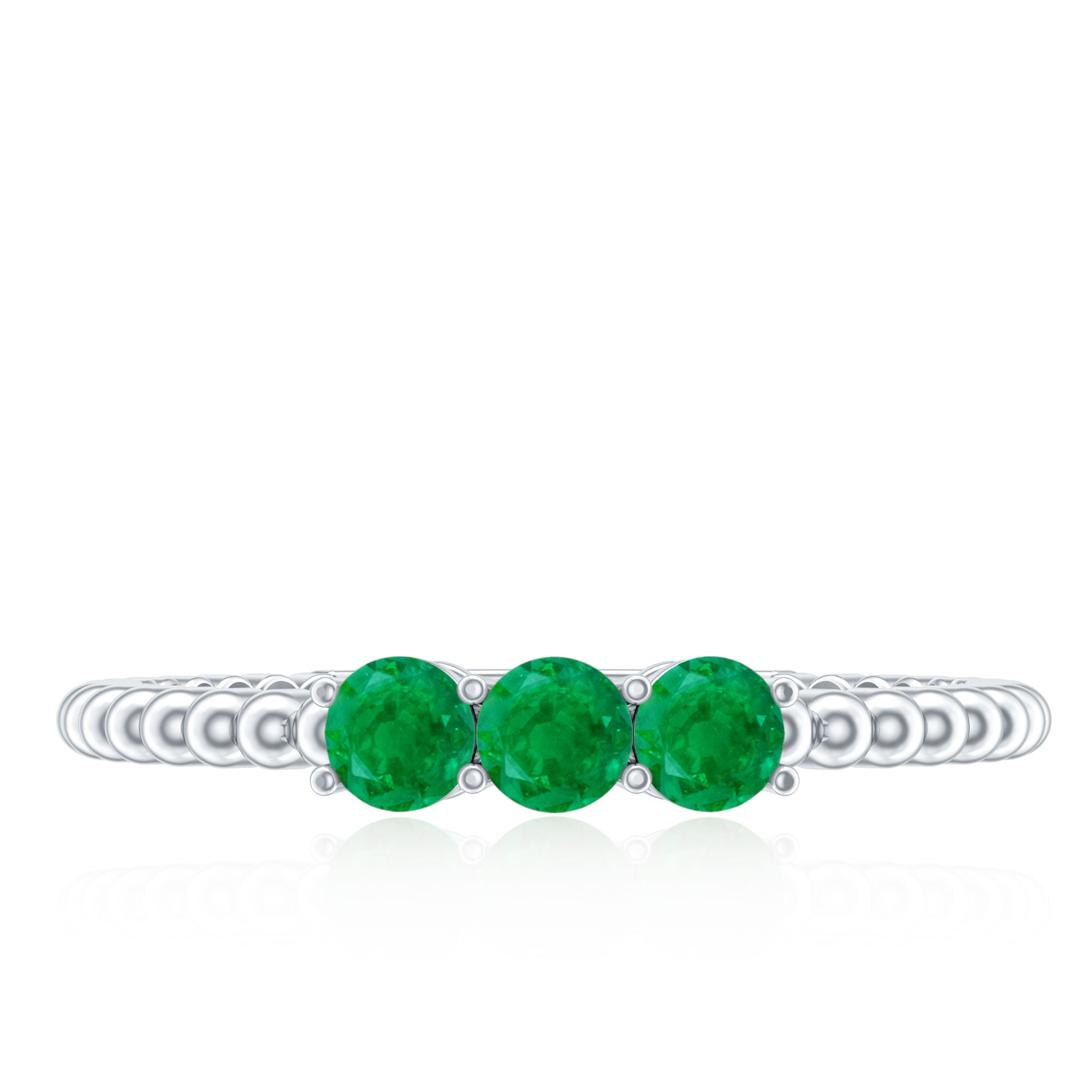 Certified Real Emerald 3 Stone Promise Ring with Beaded Detailing AAA - Rosec Jewels