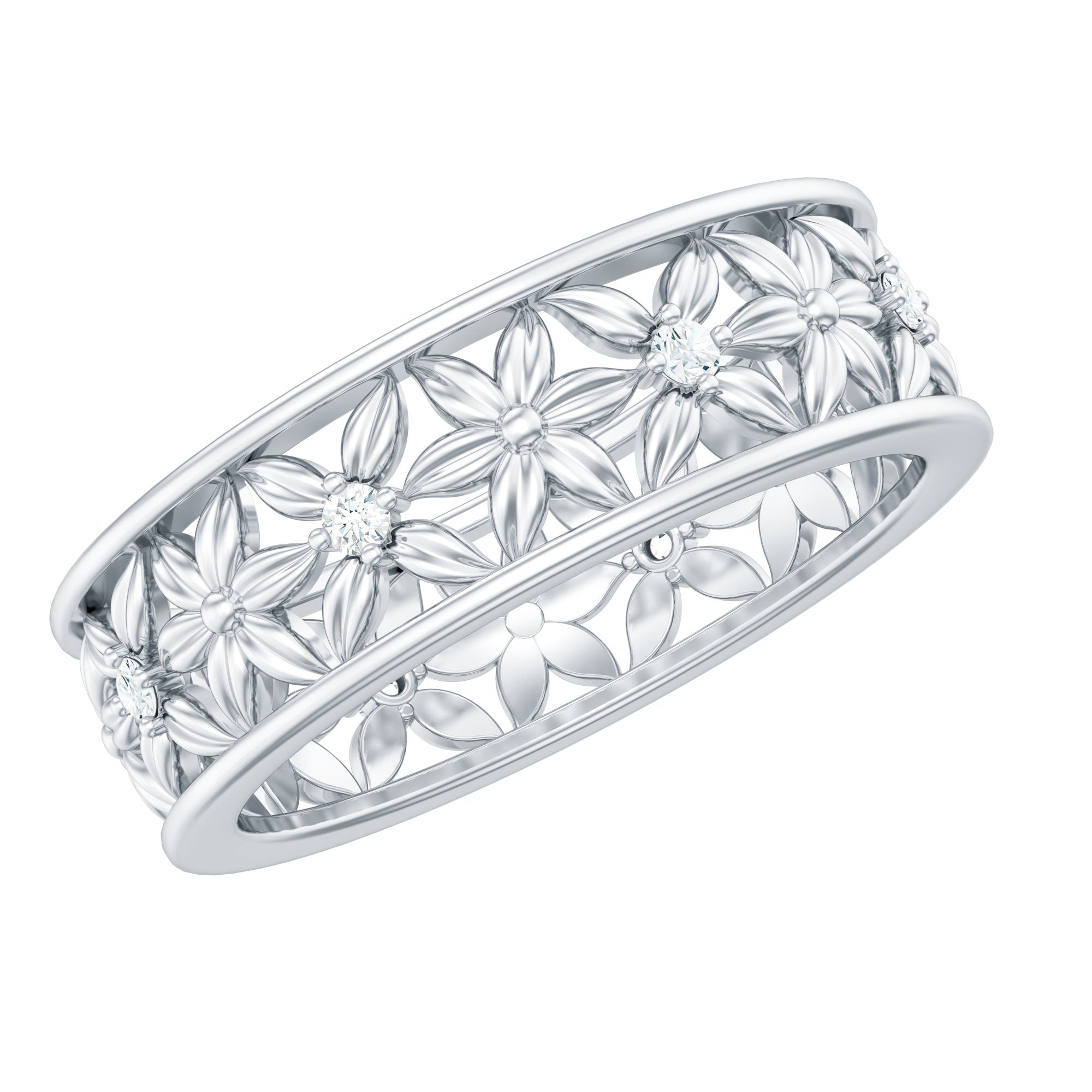 Real Diamond Flower Wedding Band for Women Natural - ( HI-SI ) - Rosec Jewels