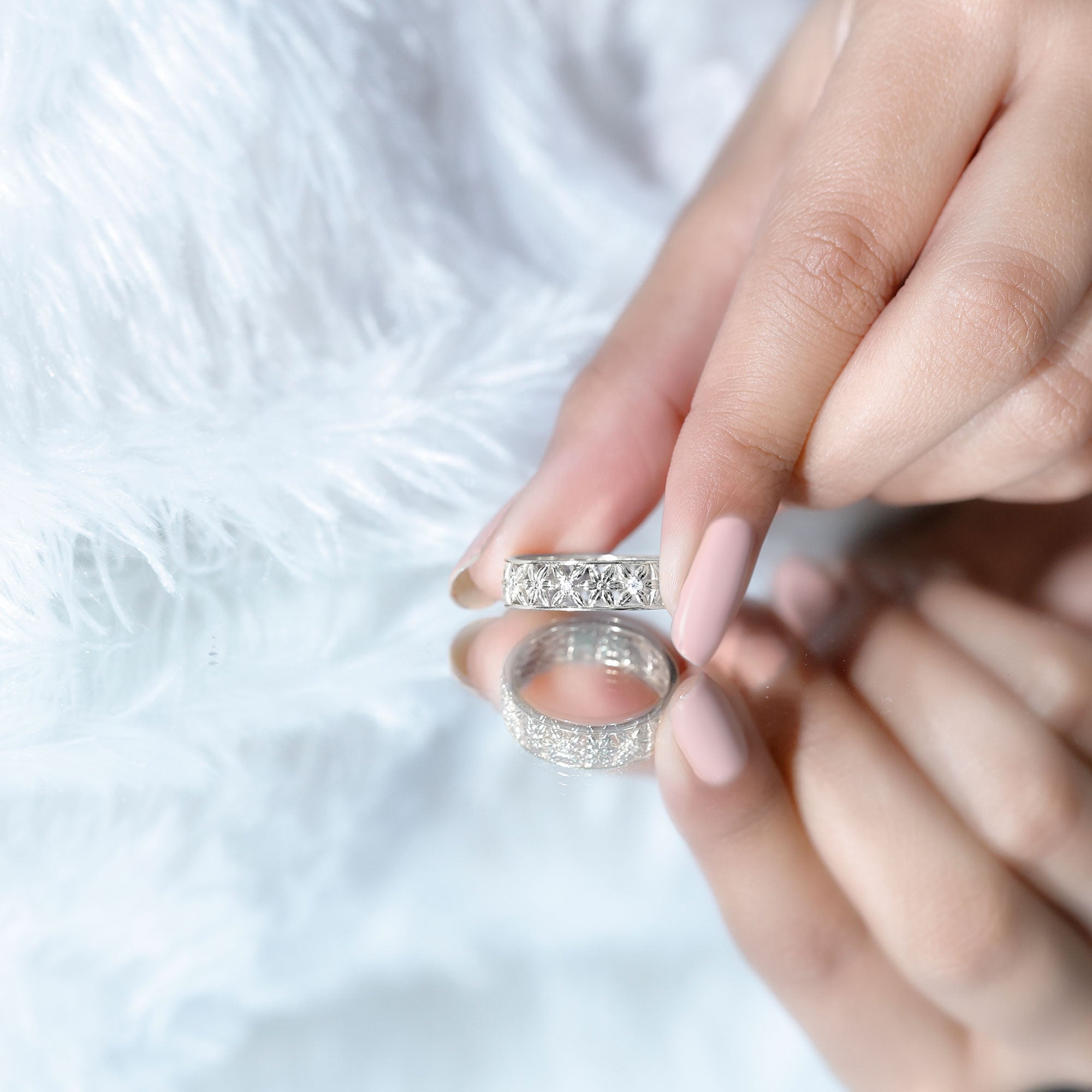 Real Diamond Flower Wedding Band for Women Natural - ( HI-SI ) - Rosec Jewels