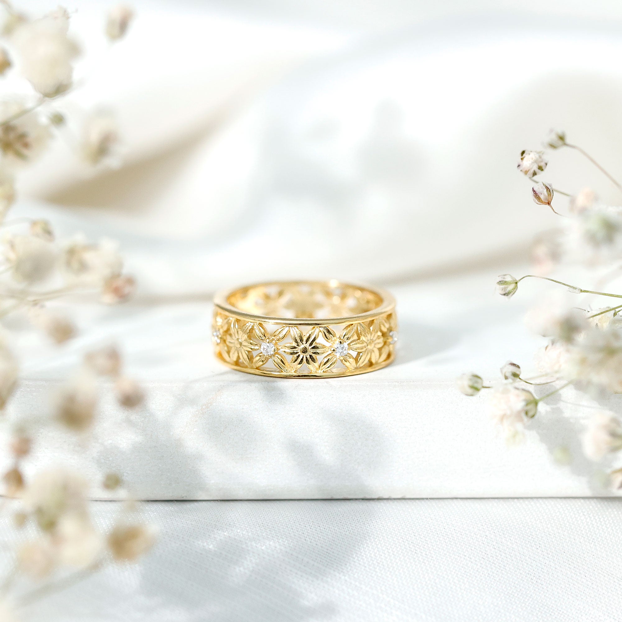 Real Diamond Flower Wedding Band for Women Natural - ( HI-SI ) - Rosec Jewels