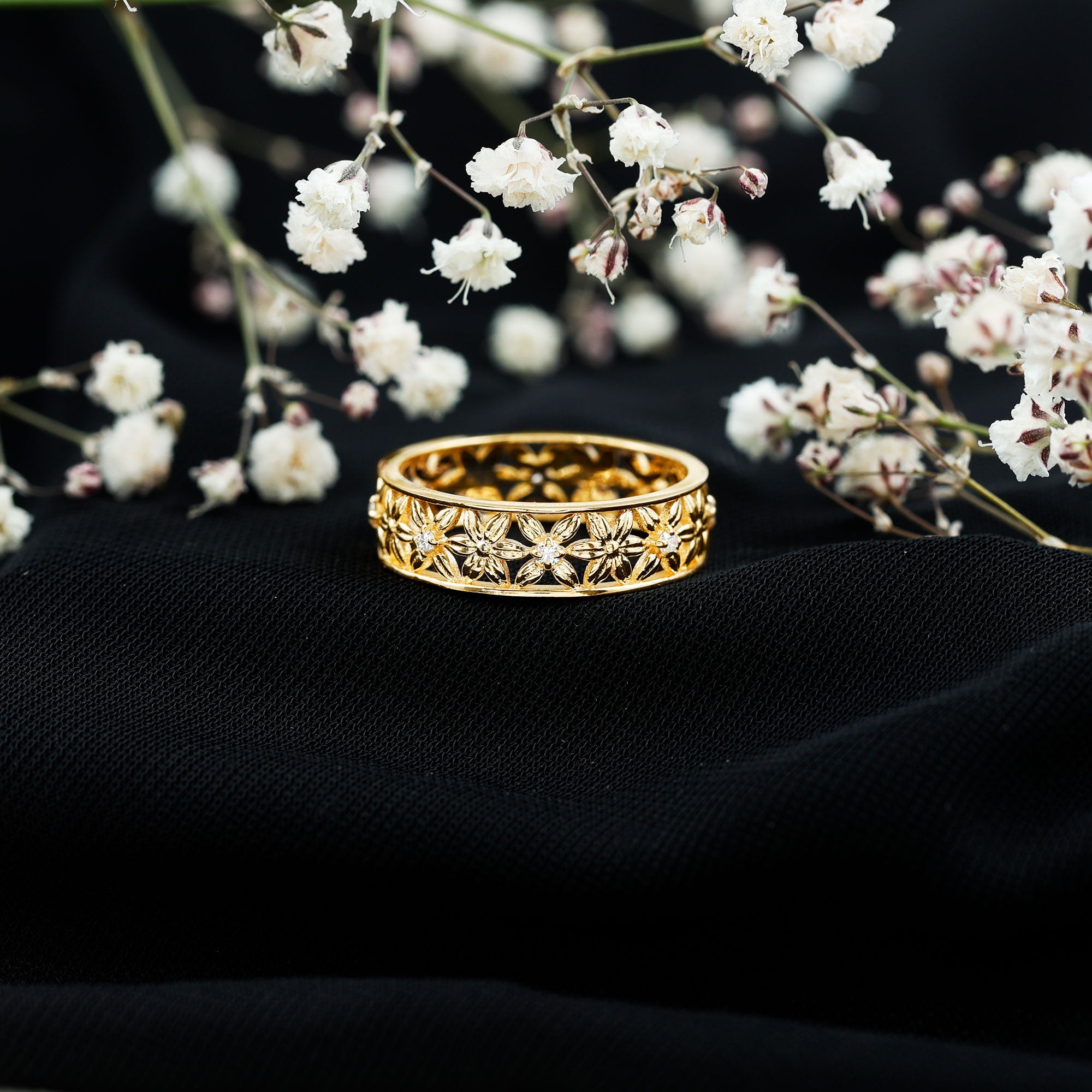 Real Diamond Flower Wedding Band for Women Natural - ( HI-SI ) - Rosec Jewels