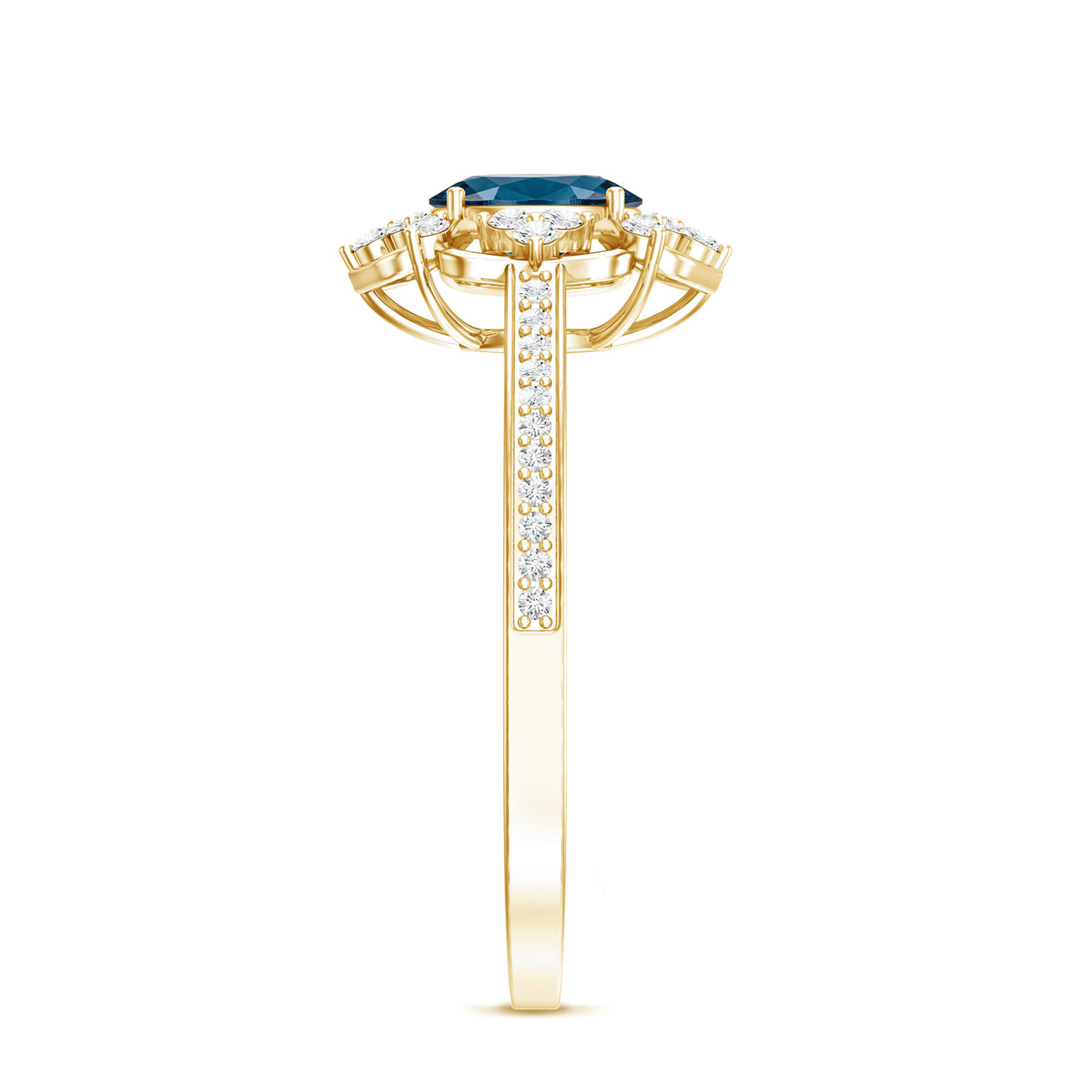 0.4 Carat Oval Cut London Blue Topaz Vintage Engagement Ring with Diamond AAA - Rosec Jewels