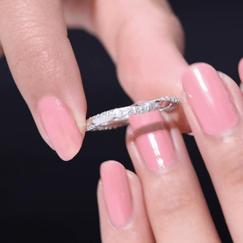 Pave Set Diamond Wedding Ring with Twisted Details Natural - ( HI-SI ) - Rosec Jewels