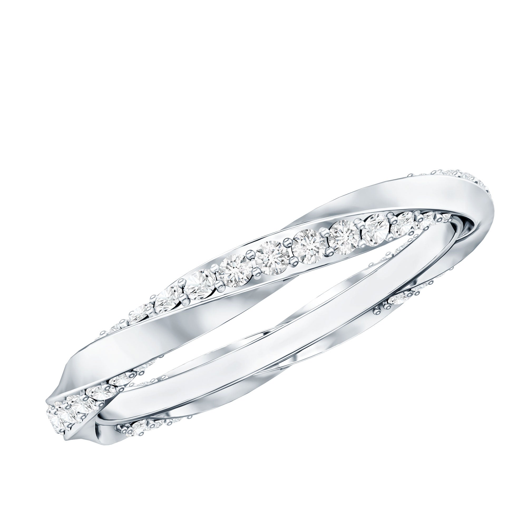 Pave Set Diamond Wedding Ring with Twisted Details Natural - ( HI-SI ) - Rosec Jewels
