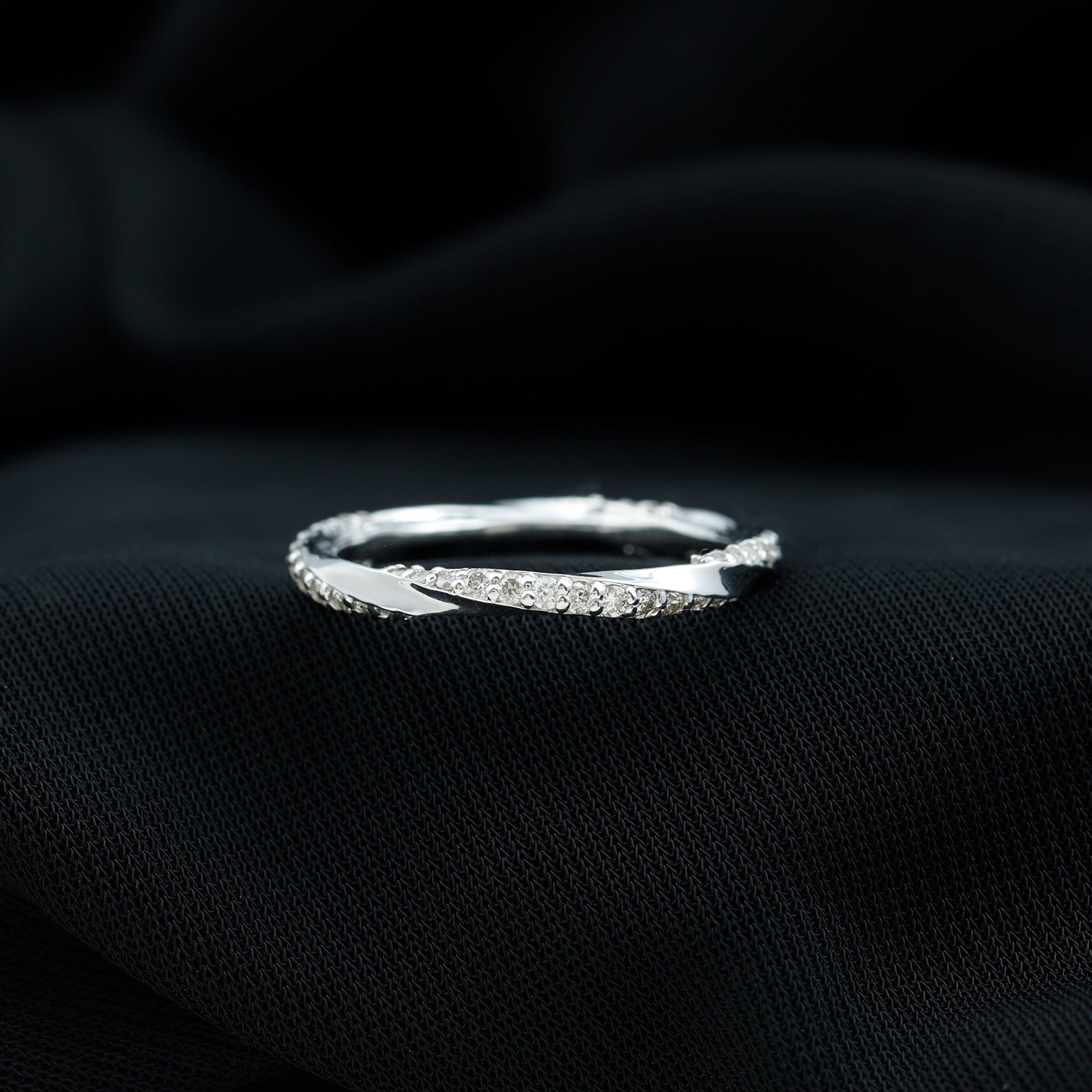 Pave Set Diamond Wedding Ring with Twisted Details Natural - ( HI-SI ) - Rosec Jewels