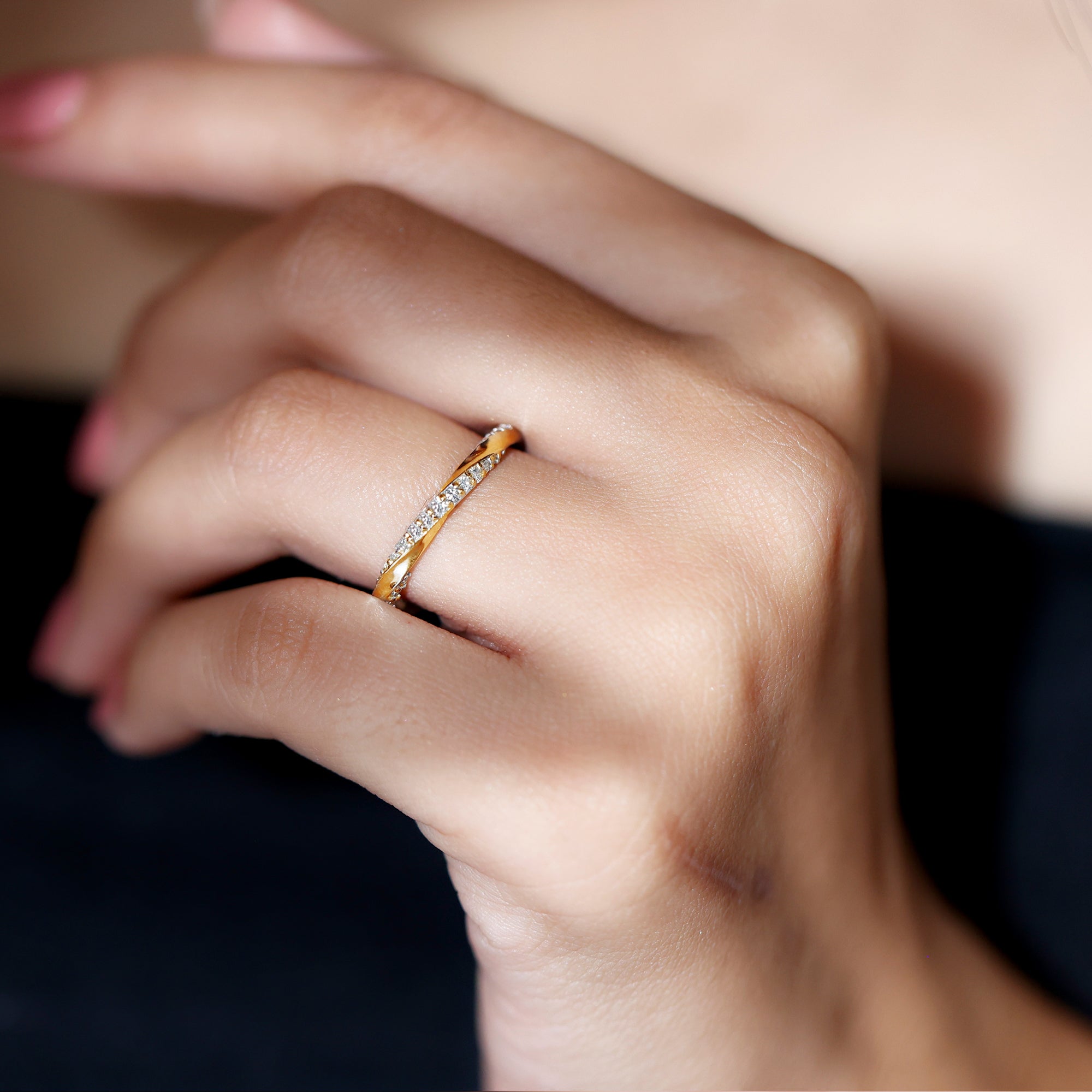 Pave Set Diamond Wedding Ring with Twisted Details Natural - ( HI-SI ) - Rosec Jewels