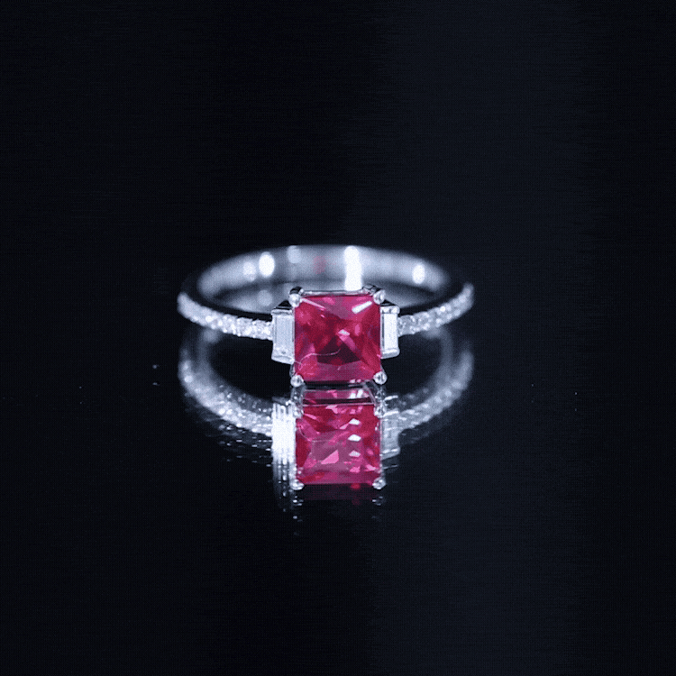 1.5 Carat Princess Cut Lab Created Ruby Engagement Ring With Diamond AAAA - Rosec Jewels