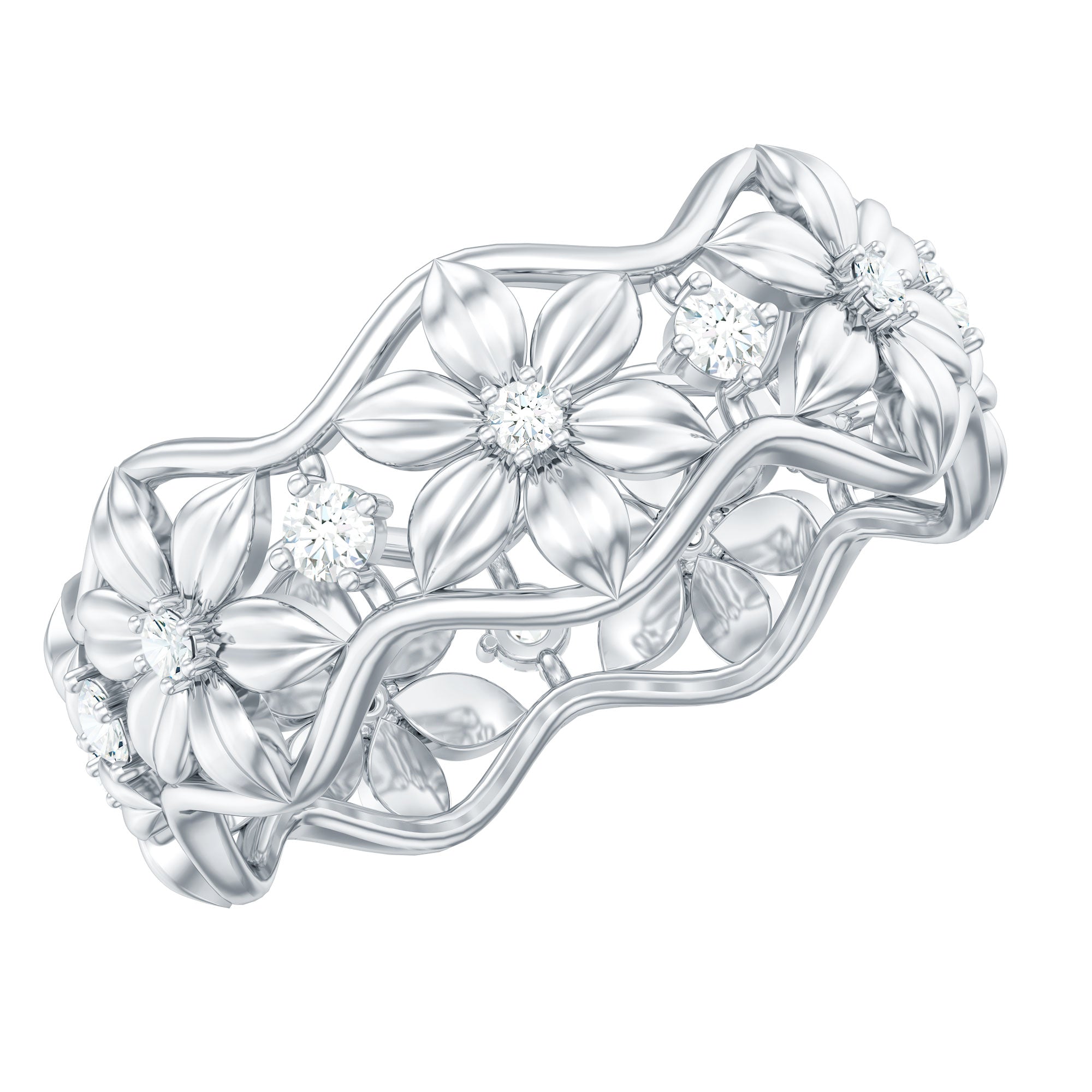 Natural Diamond Flower Wedding Band Ring With Certificate