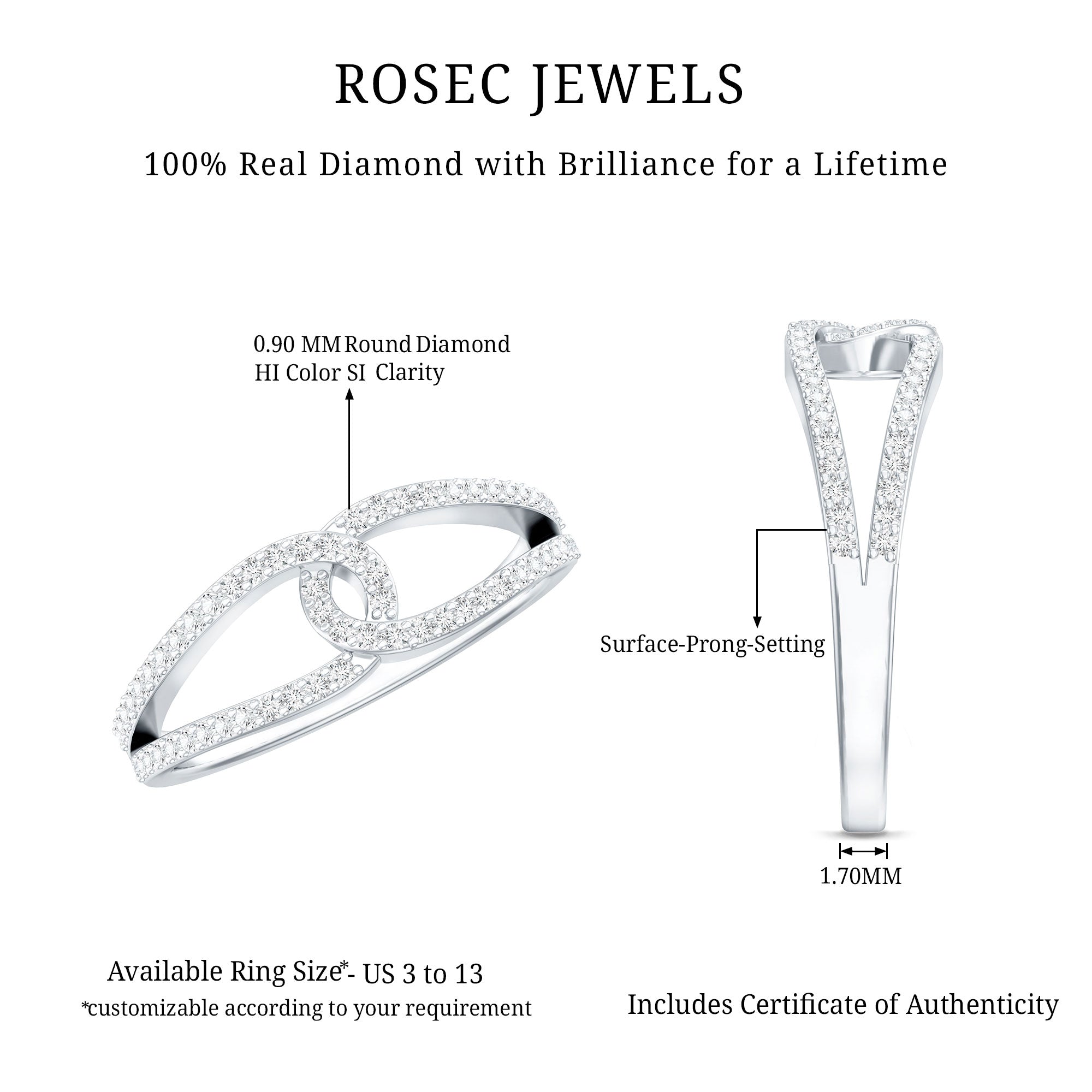 Certified Real Diamond Anniversary Ring for Women Natural - ( HI-SI ) - Rosec Jewels